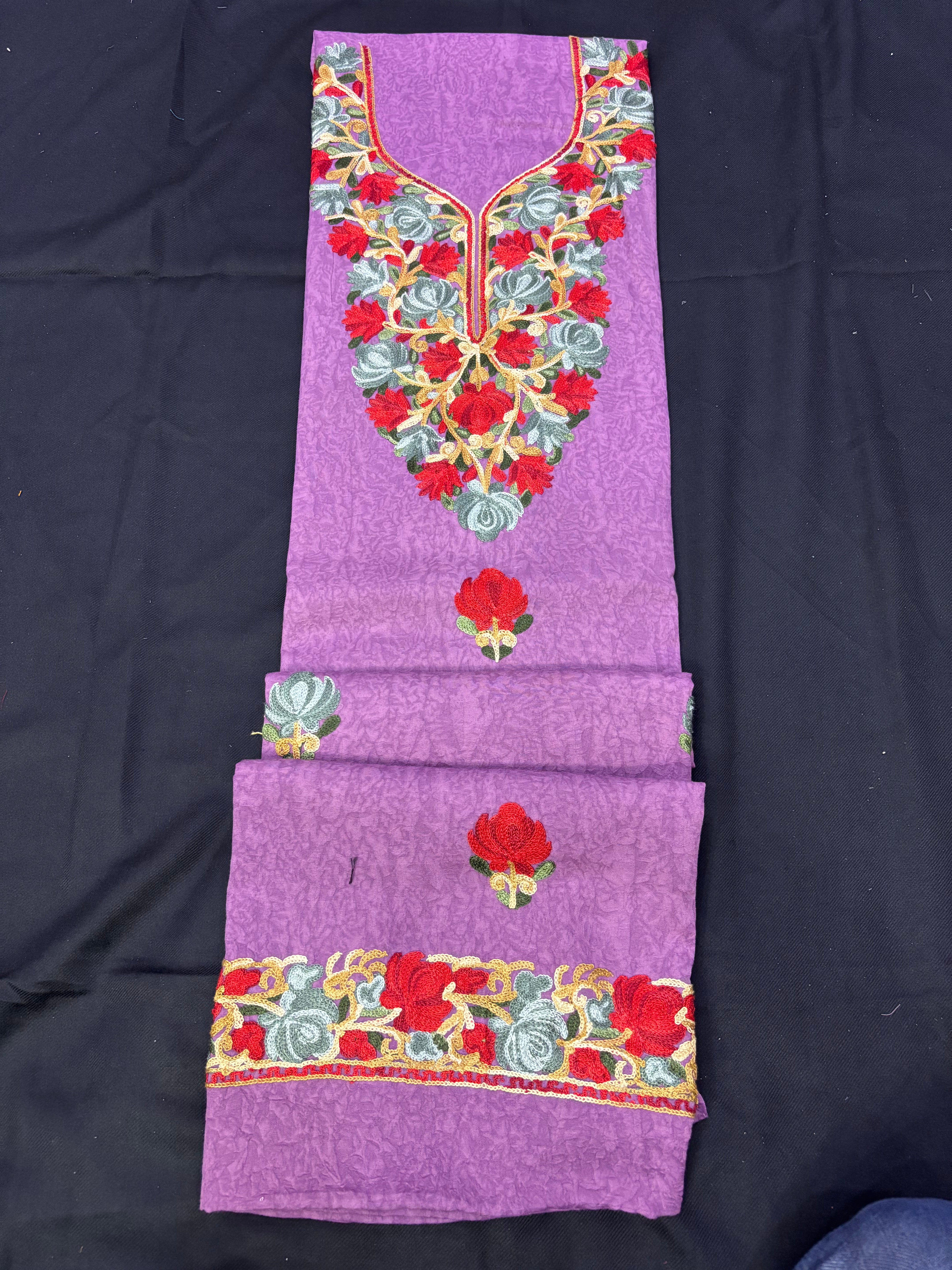 Onion pink textured cotton two pc set with floral embroidery