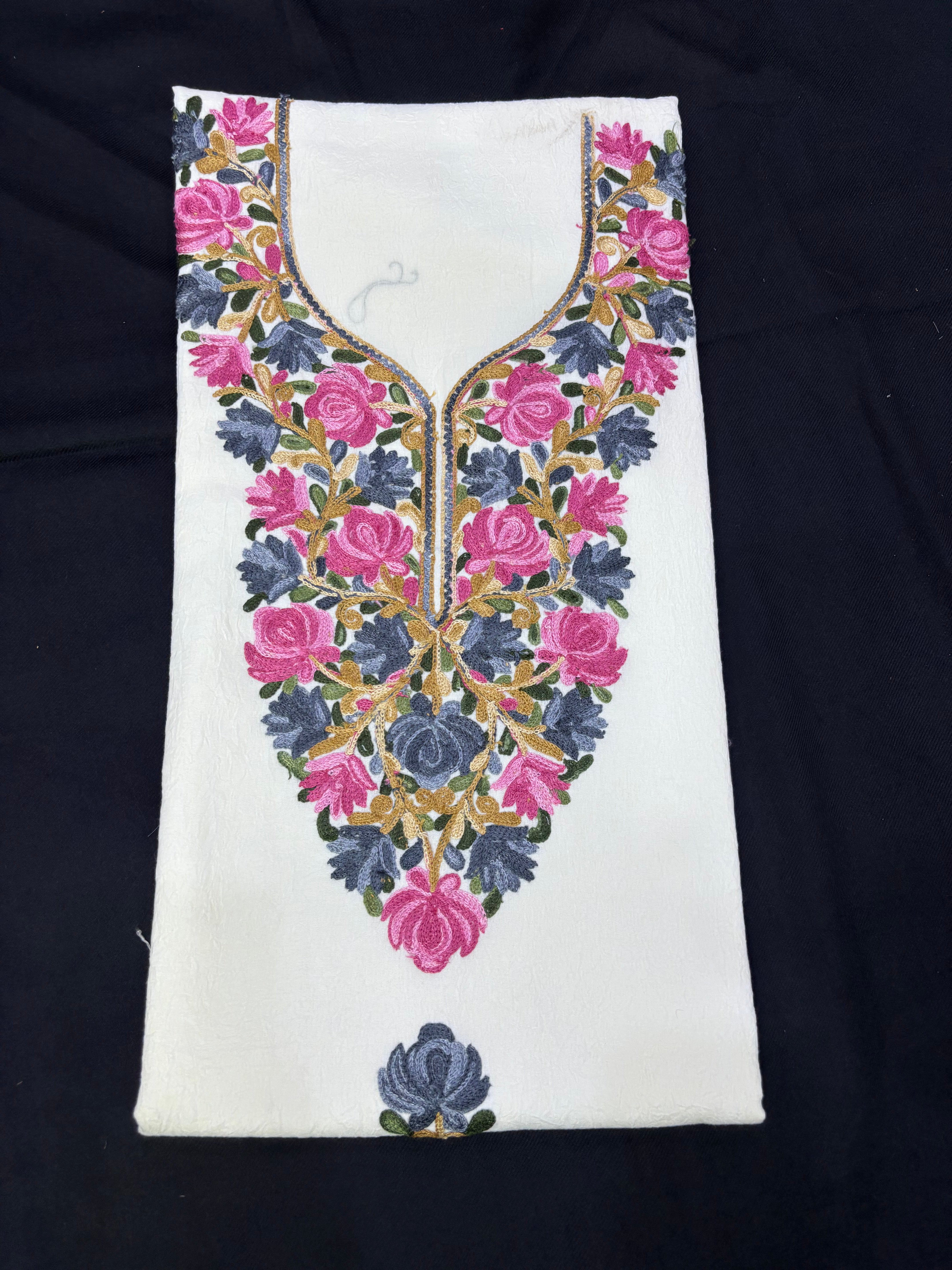 Cream white textured cotton two pc set with floral embroidery