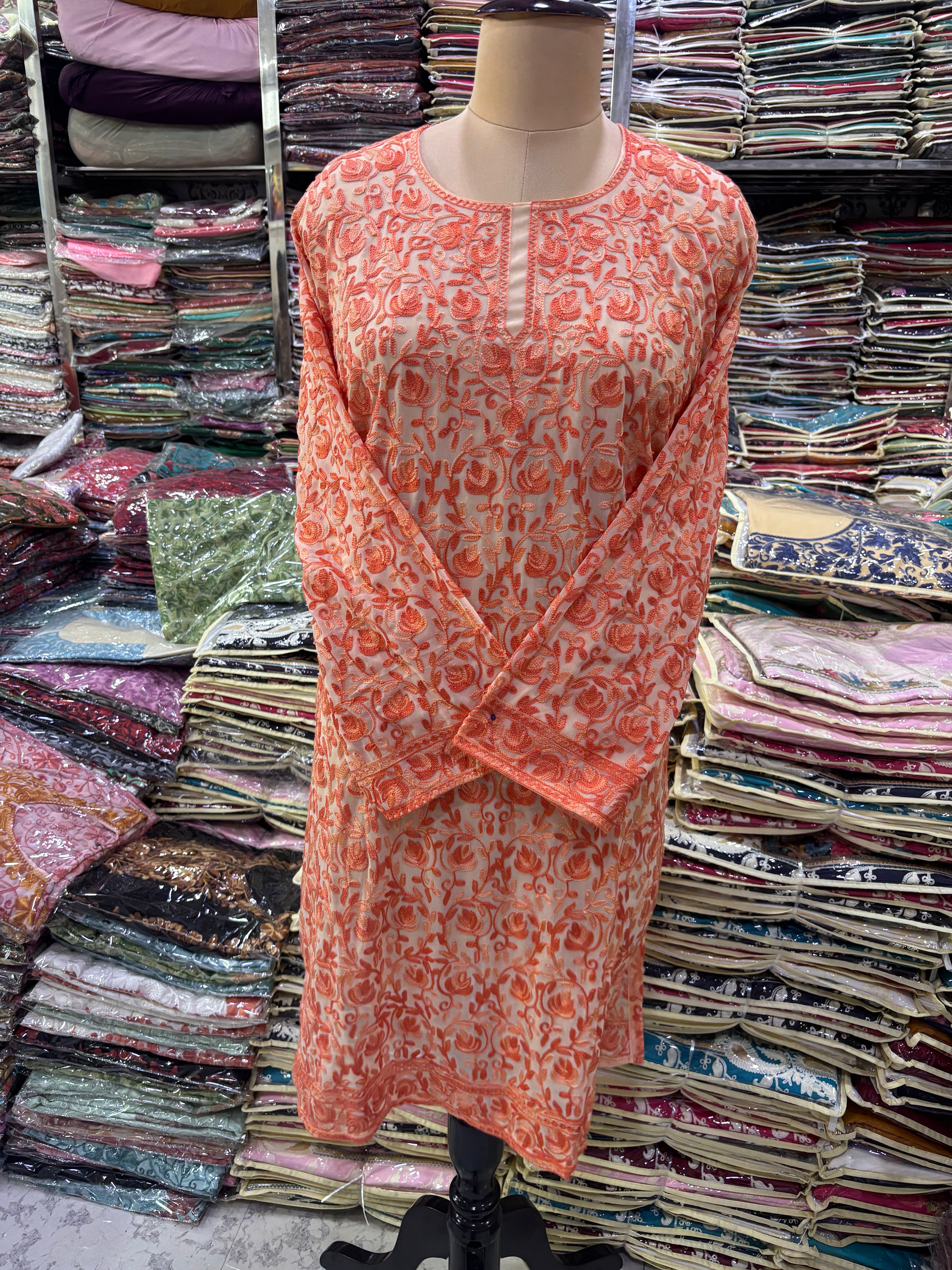 Georgette embroidery kurti size freesize upto52 inches