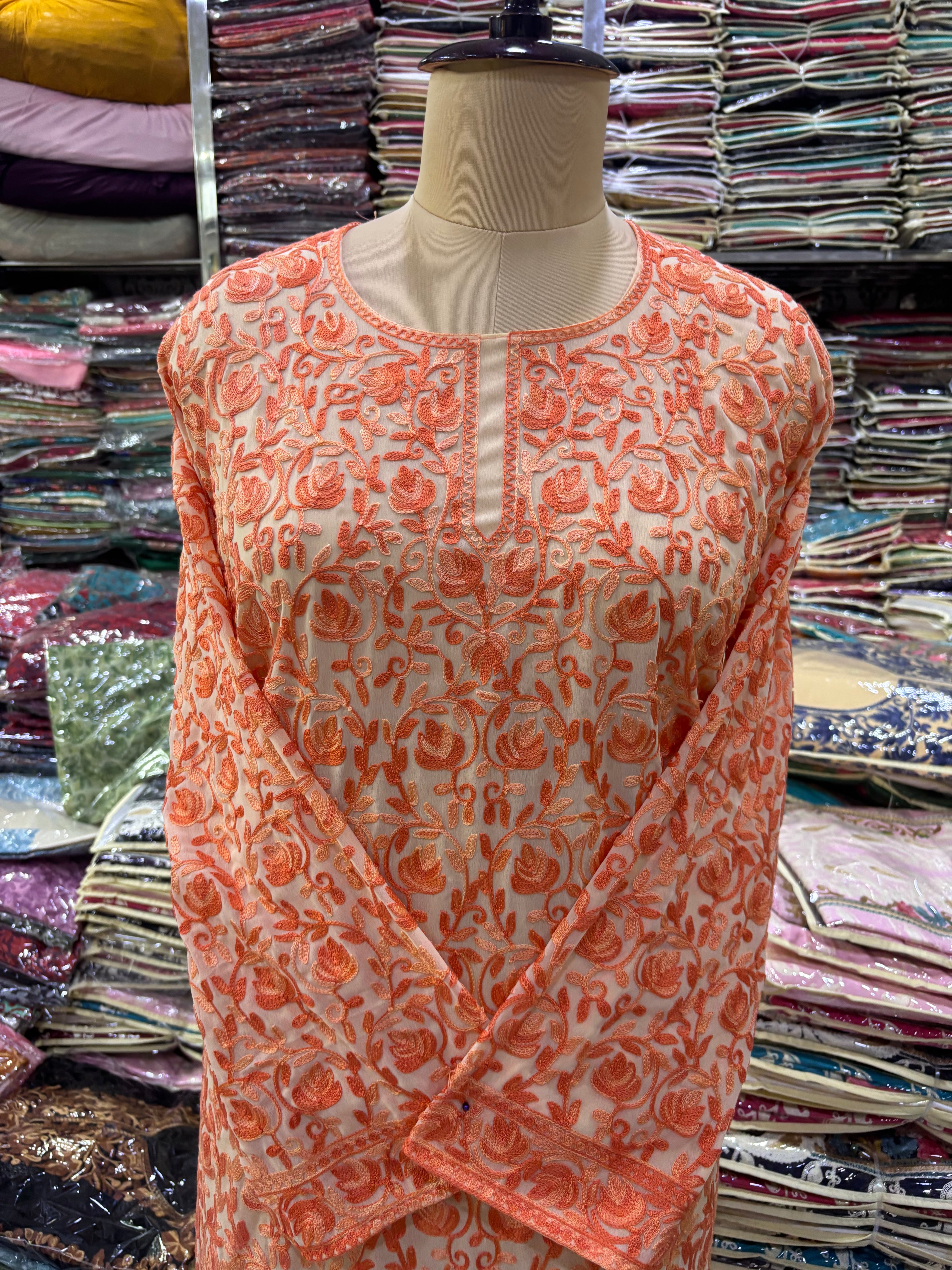 Georgette embroidery kurti size freesize upto52 inches