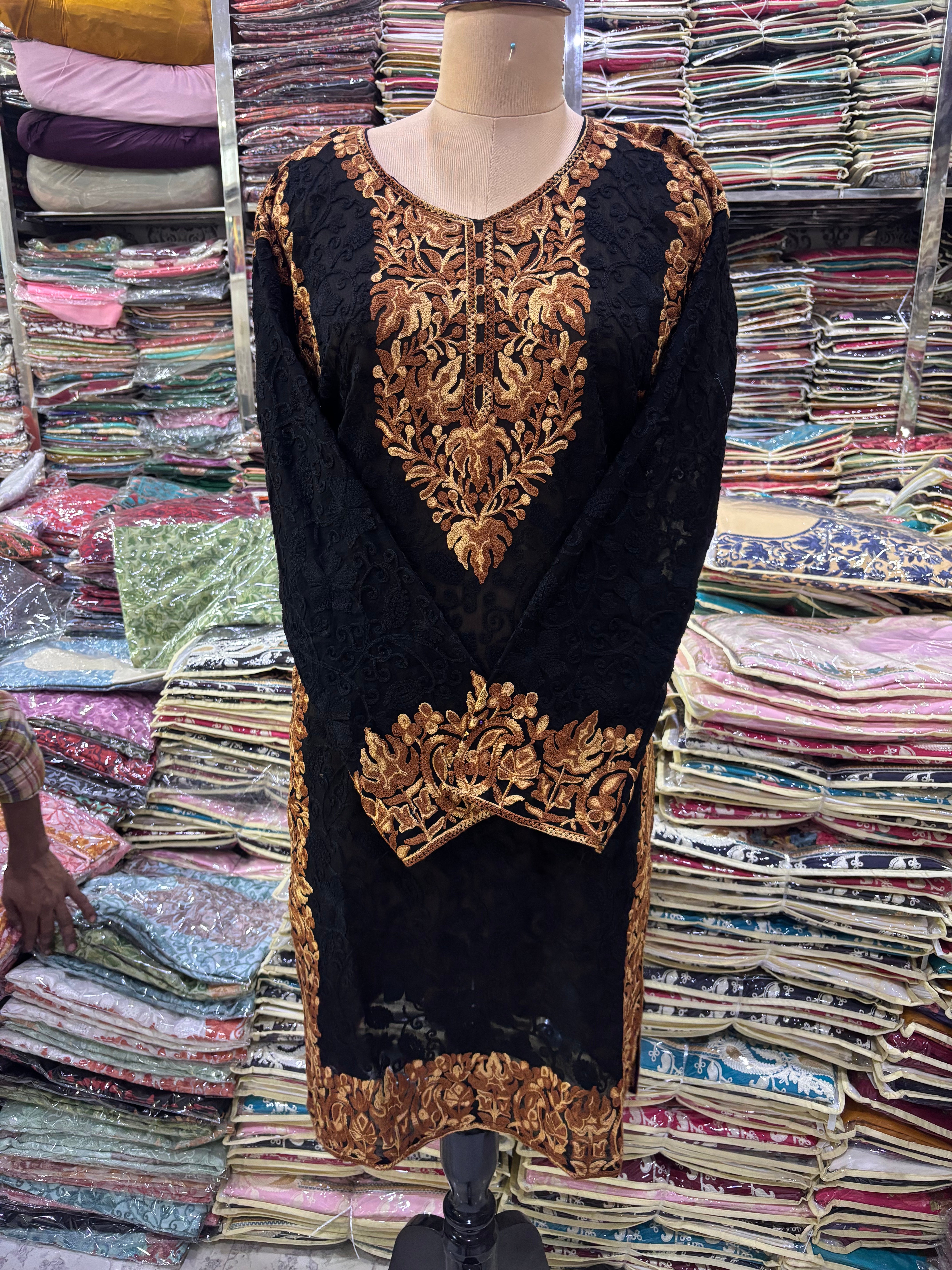 Georgette embroidery kurti size freesize upto 46 inches