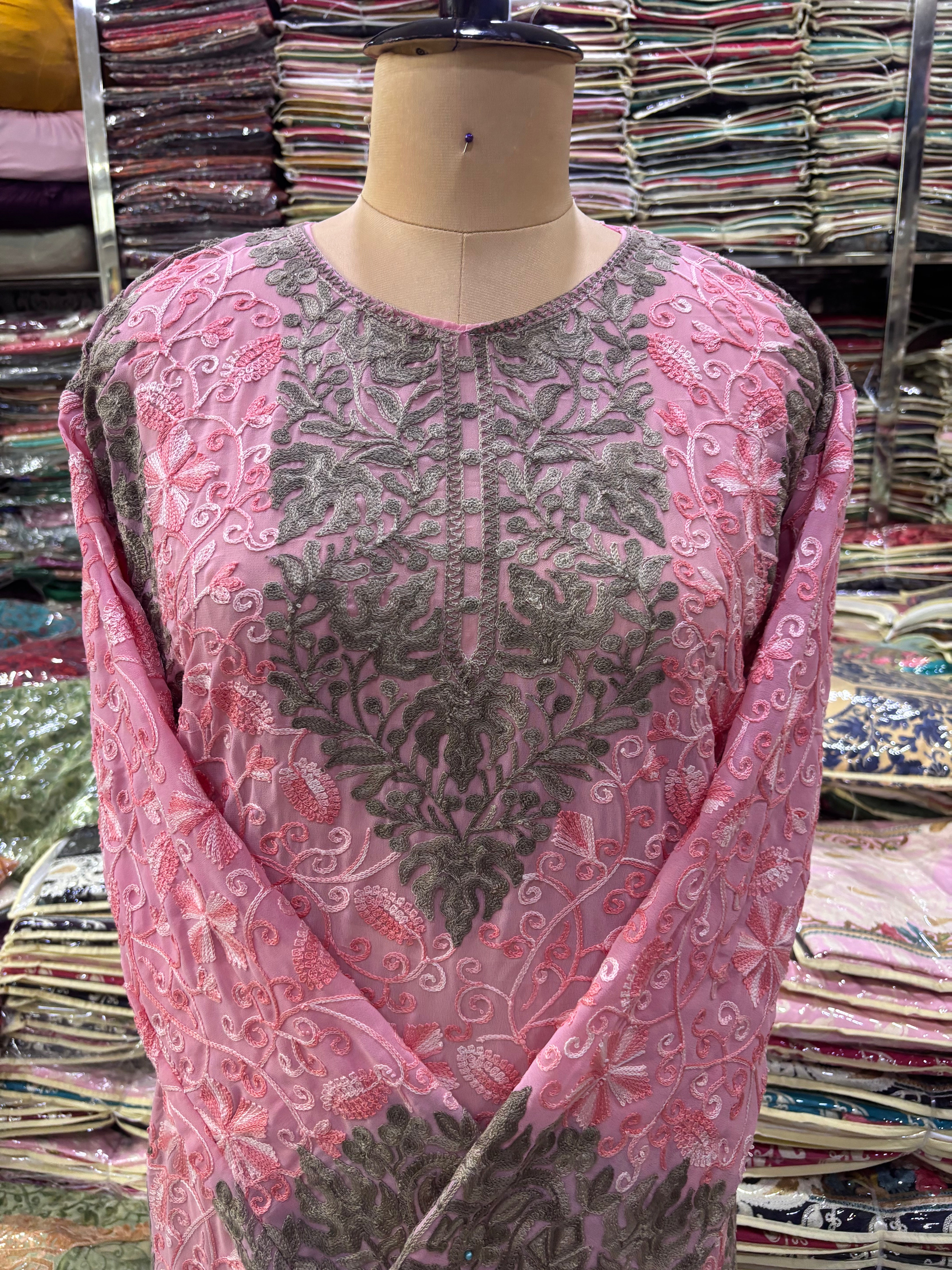 Georgette embroidery kurti size freesize upto 46 inches
