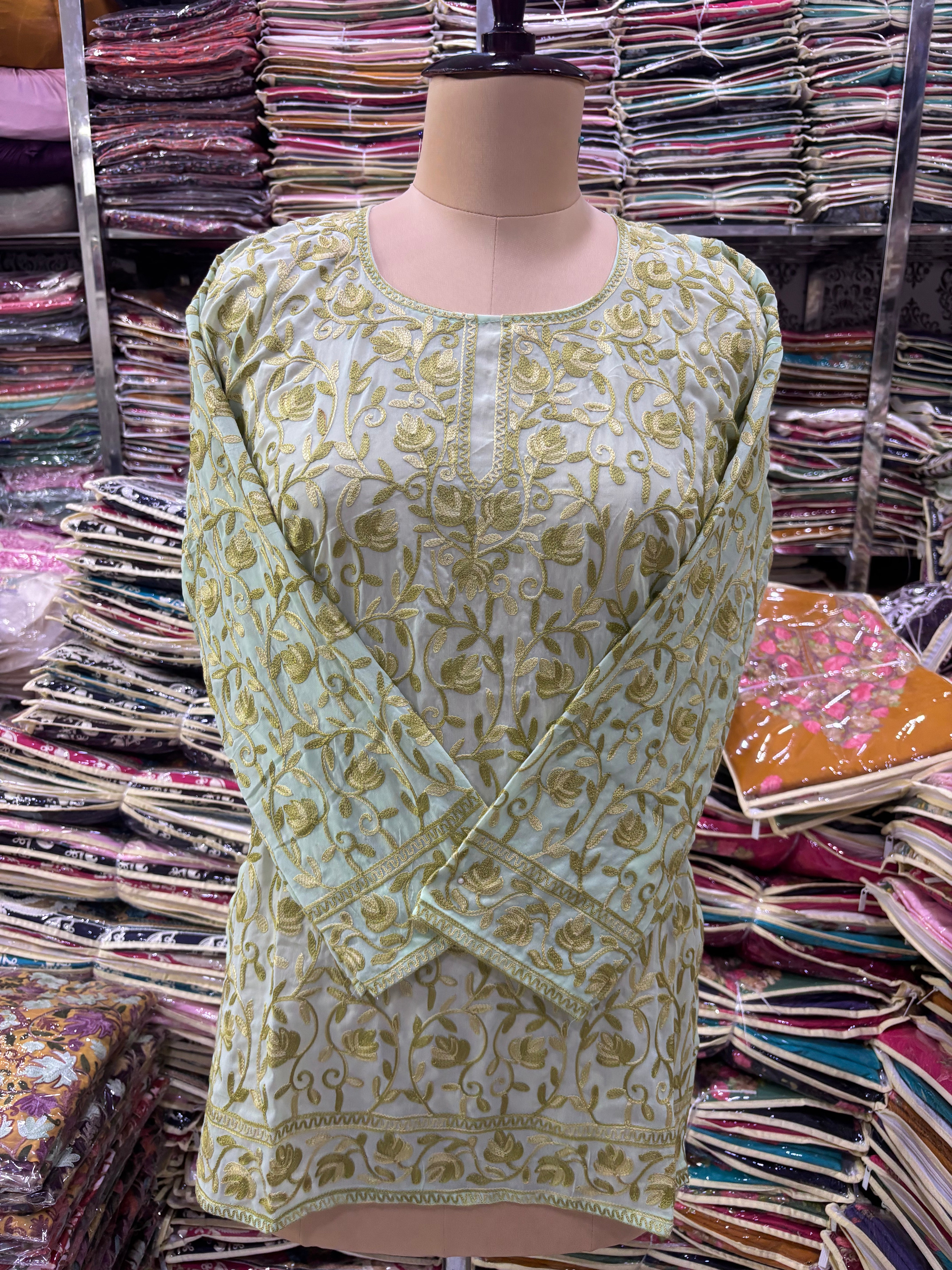 Georgette embroidery kurti fits upto 42