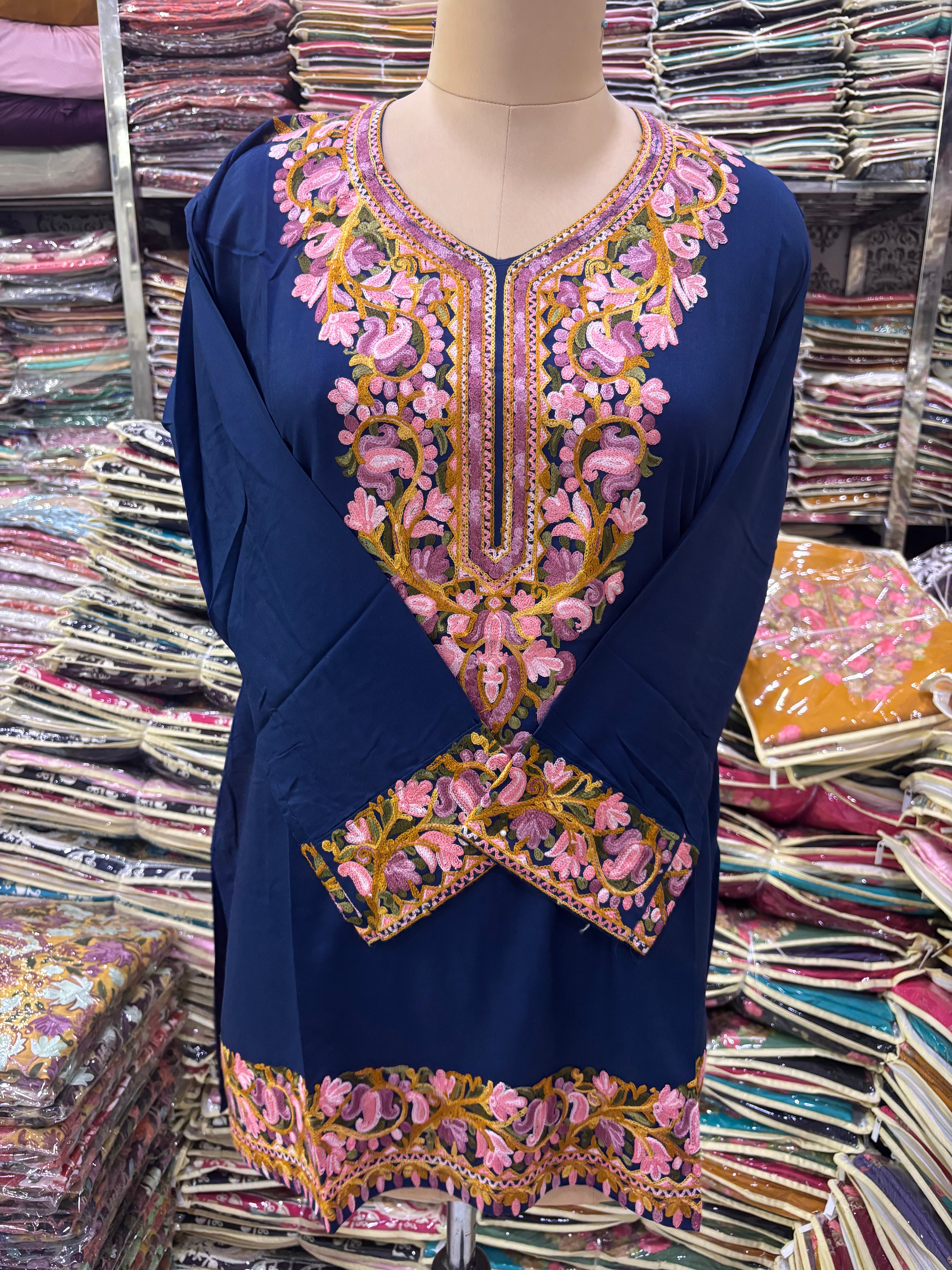 Navy blue Viscose cotton kurti with embroidery work Size-44