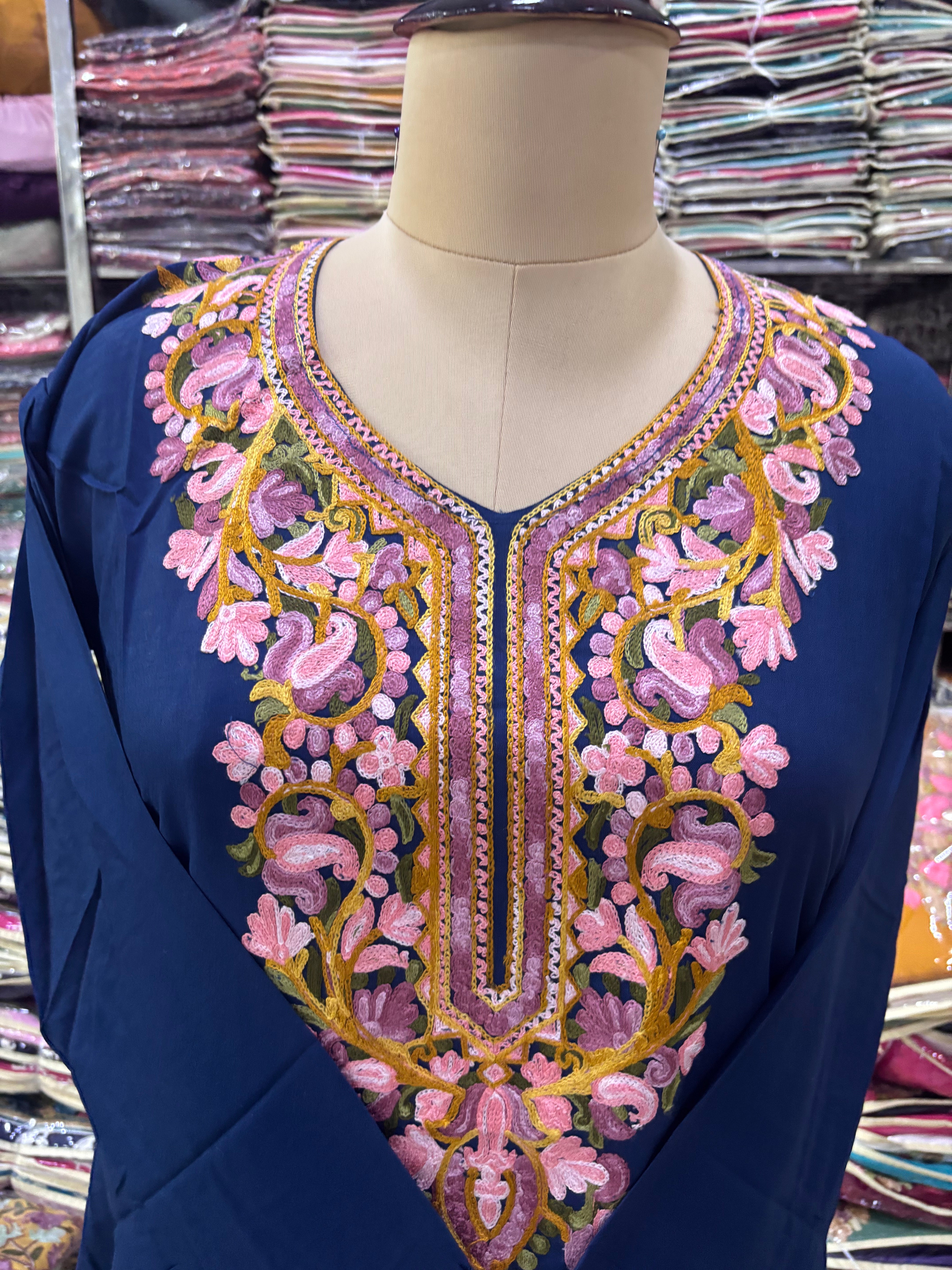 Navy blue Viscose cotton kurti with embroidery work Size-44
