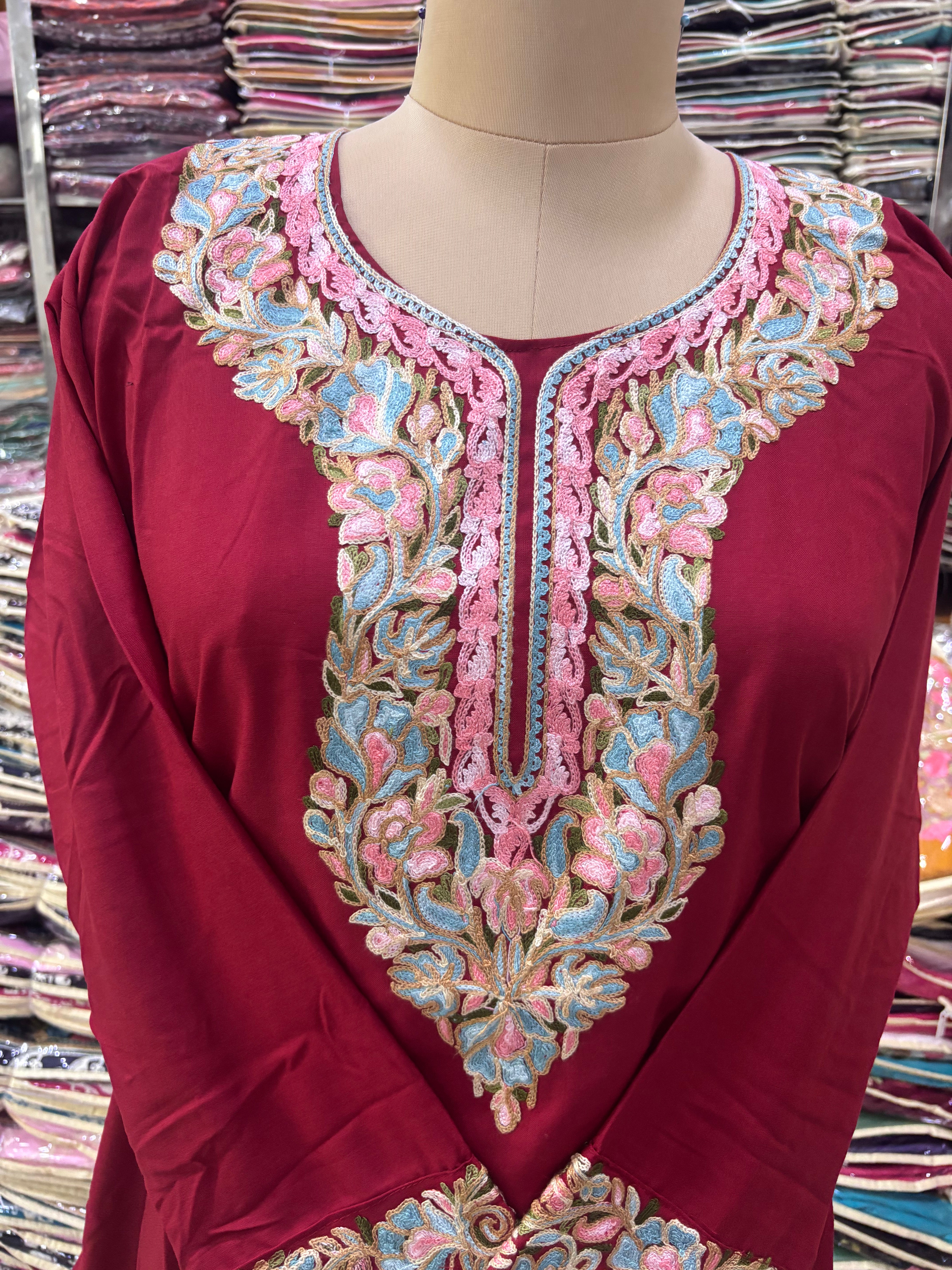 Deep maroon Viscose cotton kurti with embroidery work Size-44