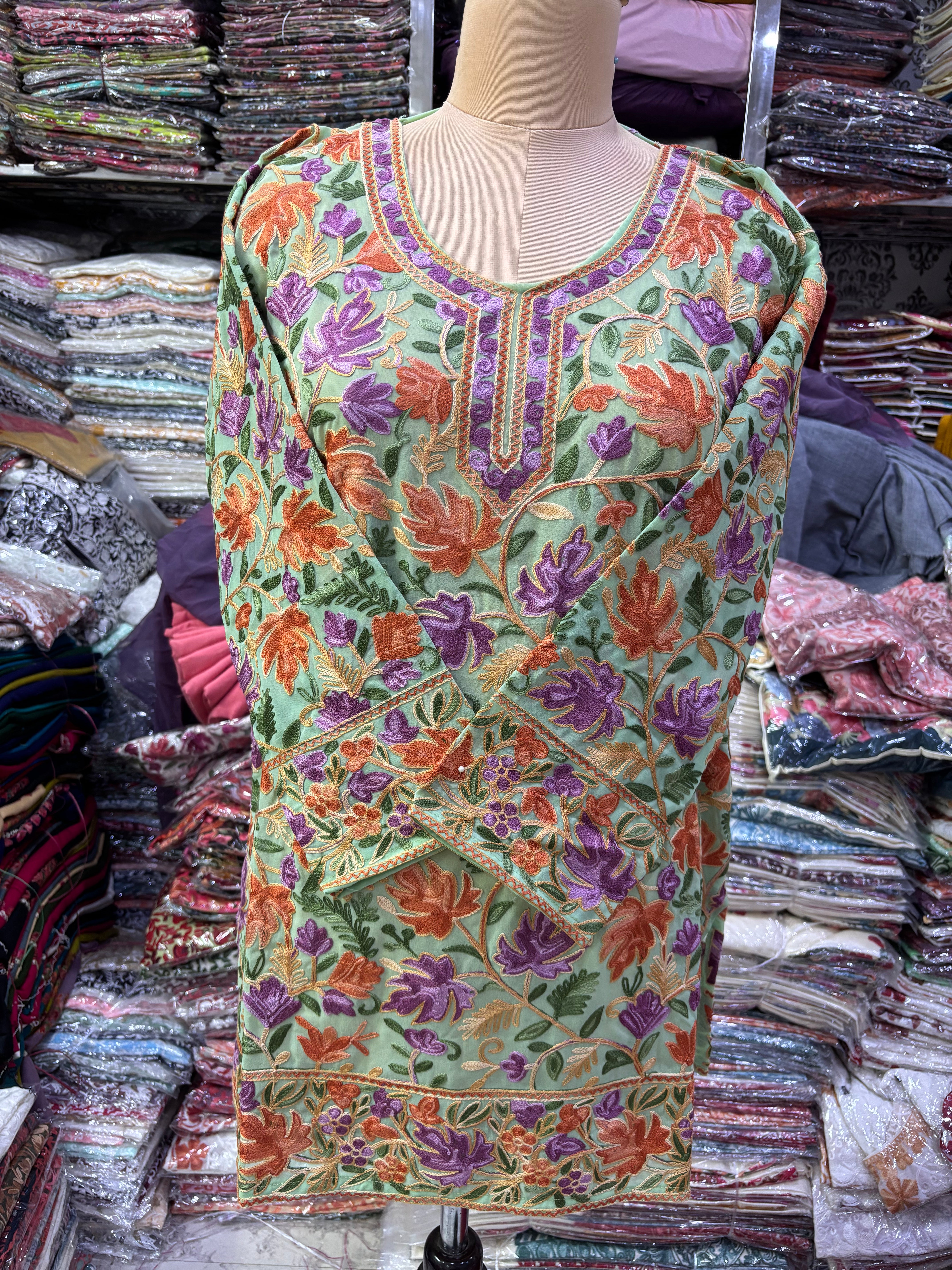 Pista green Georgette chinar top