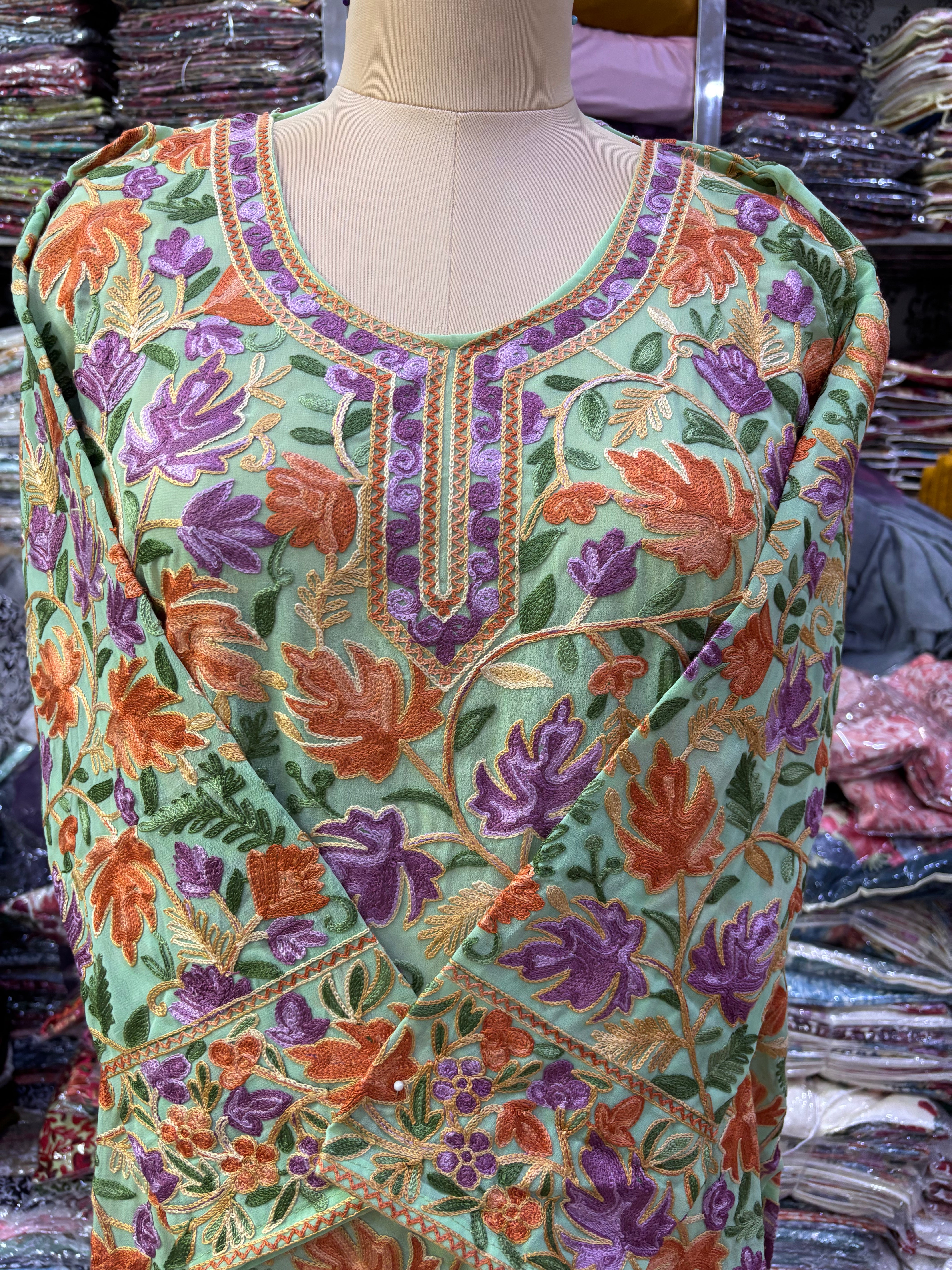 Pista green Georgette chinar top