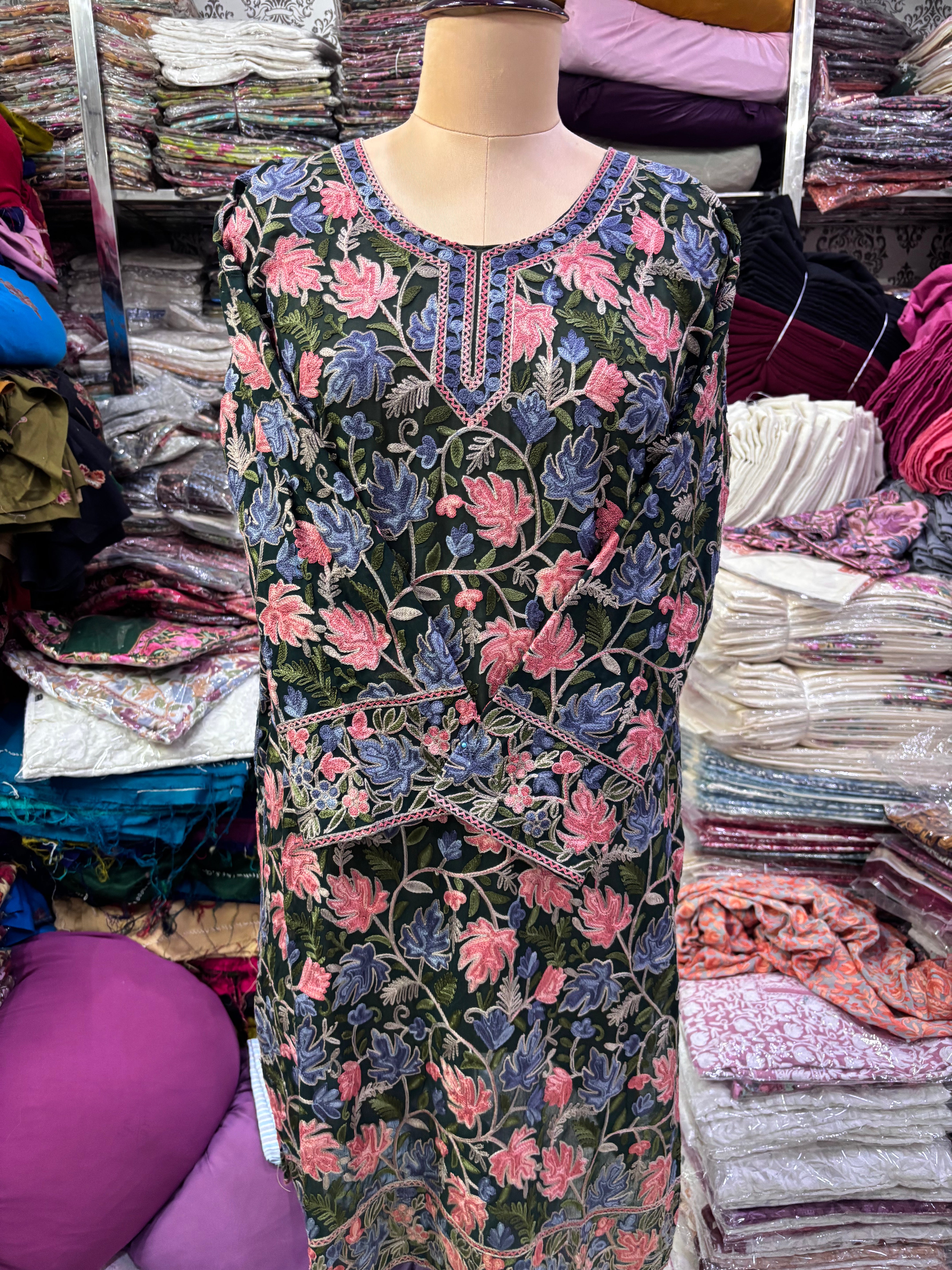 Chinar Georgette embroidery kurti size freesize upto 48 inches