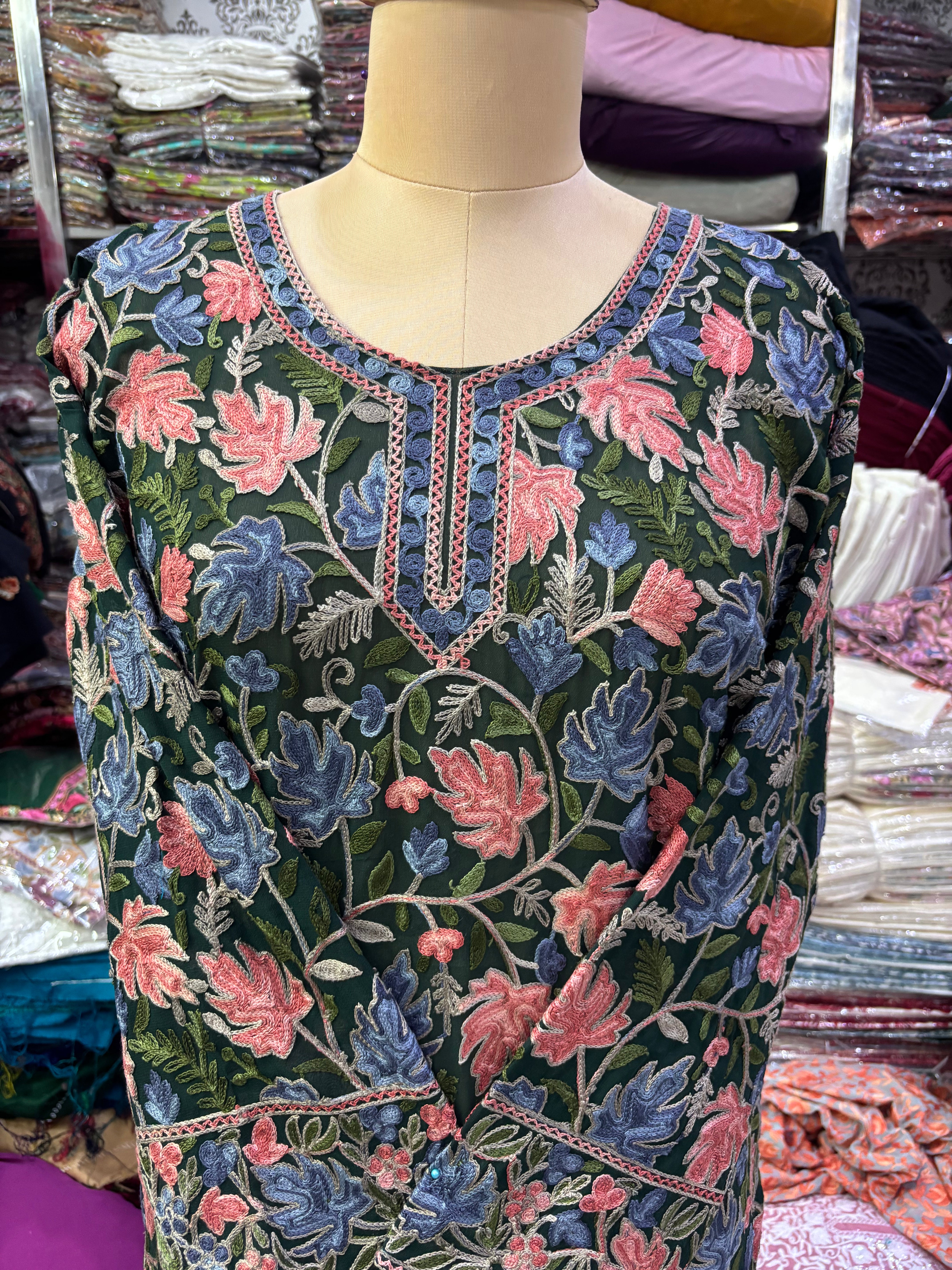 Chinar Georgette embroidery kurti size freesize upto 48 inches
