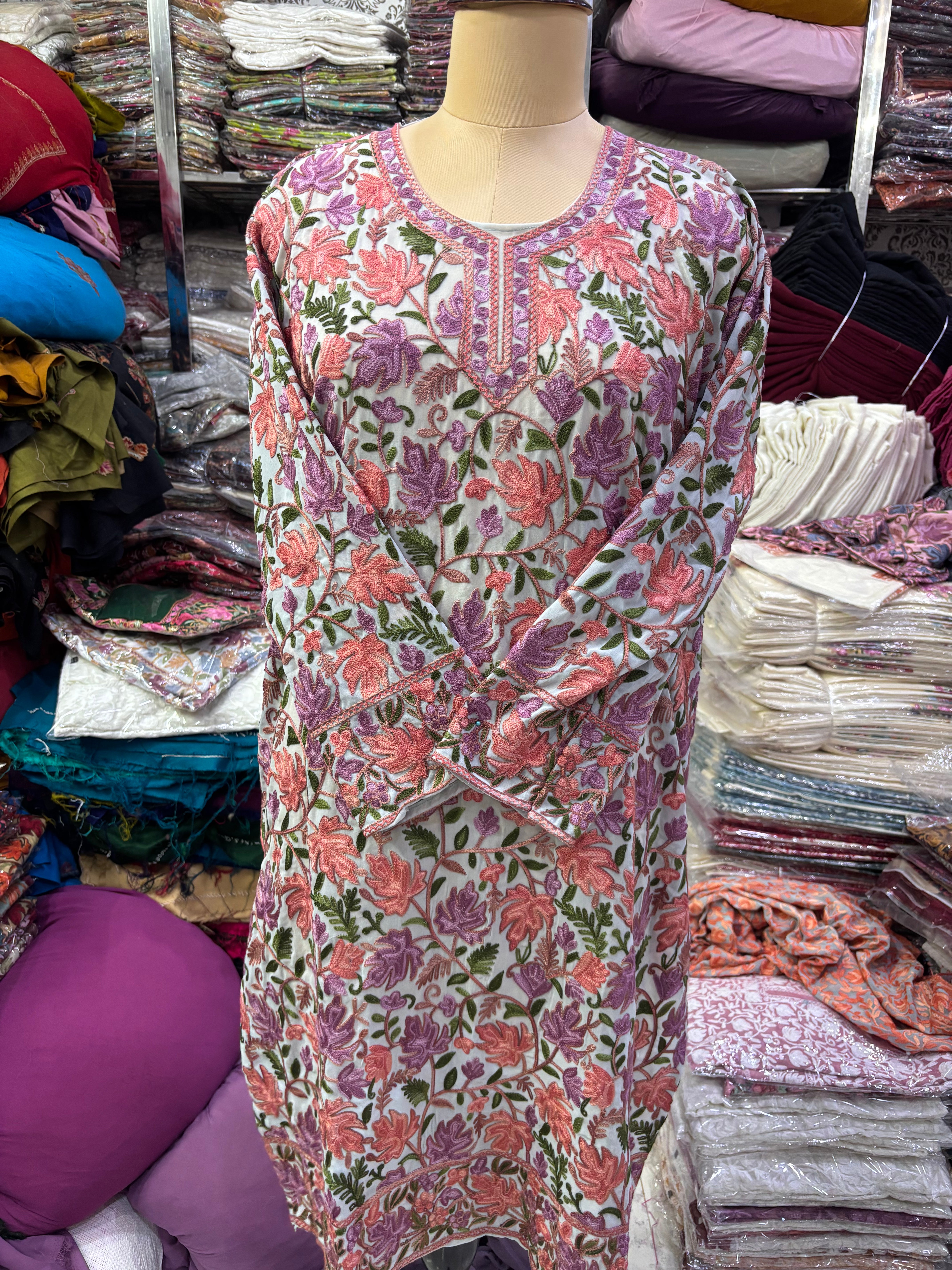 Chinar Georgette embroidery kurti size freesize upto 48 inches
