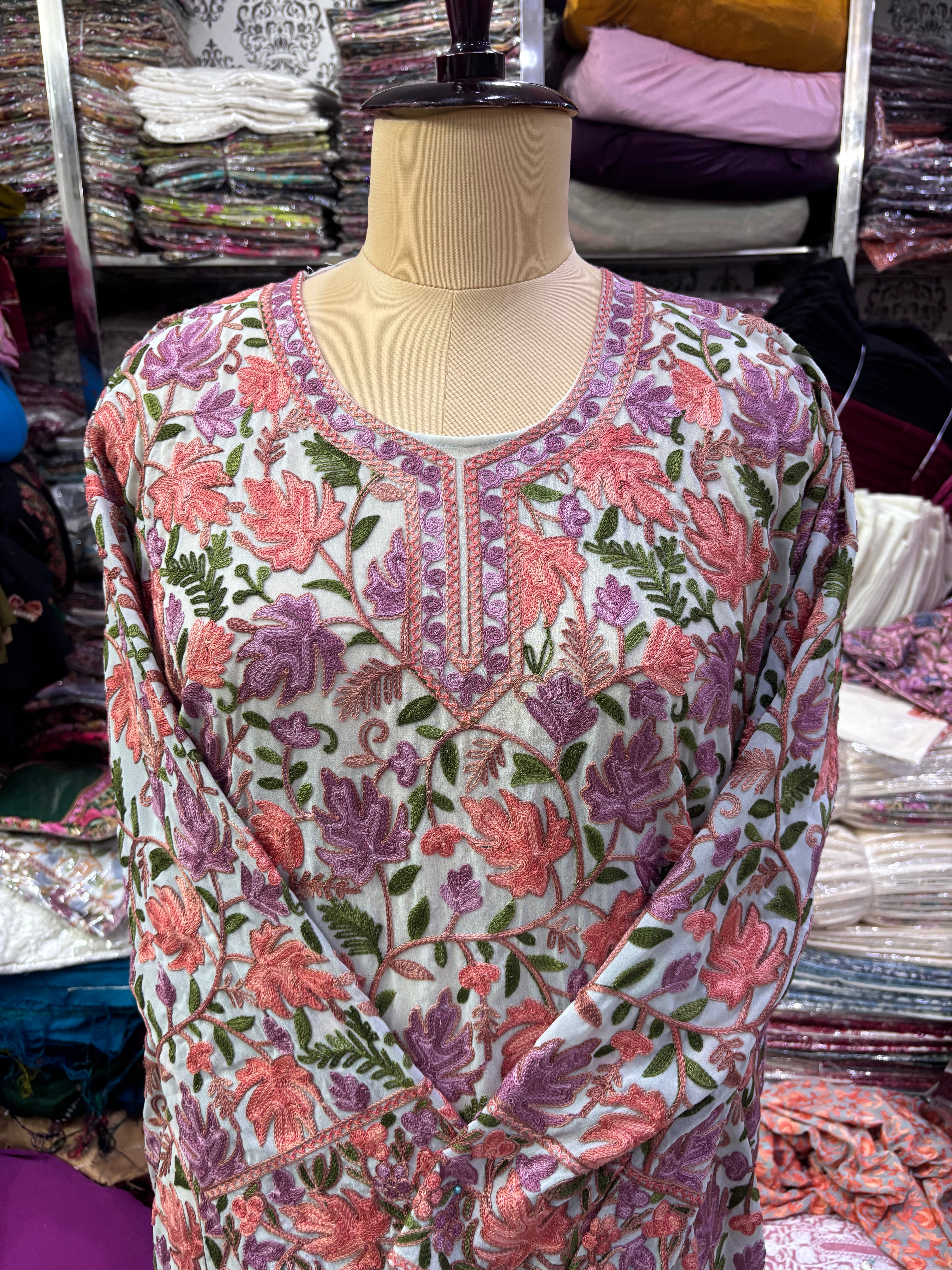 Chinar Georgette embroidery kurti size freesize upto 48 inches