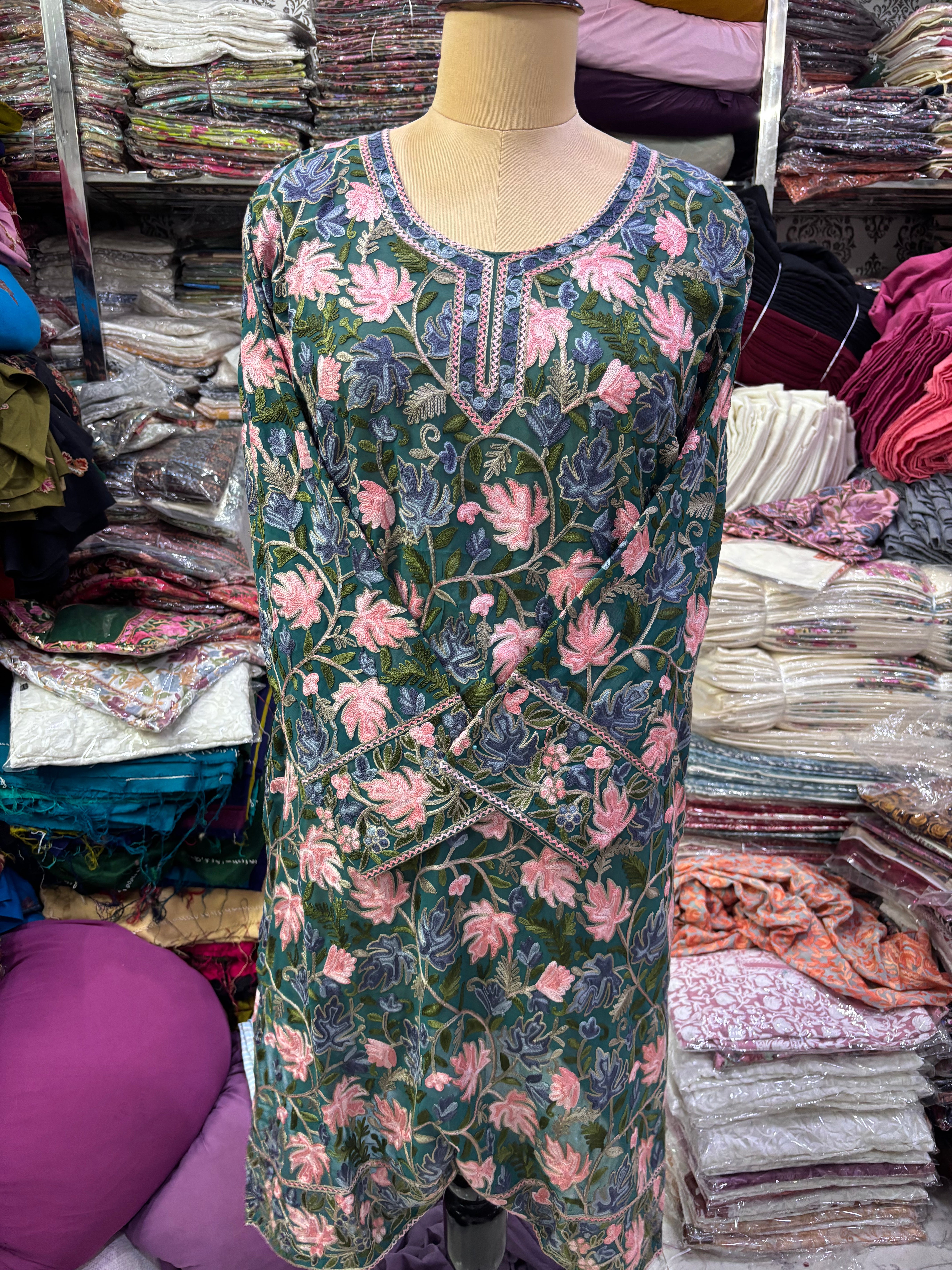 Chinar Georgette embroidery kurti size freesize upto 48 inches