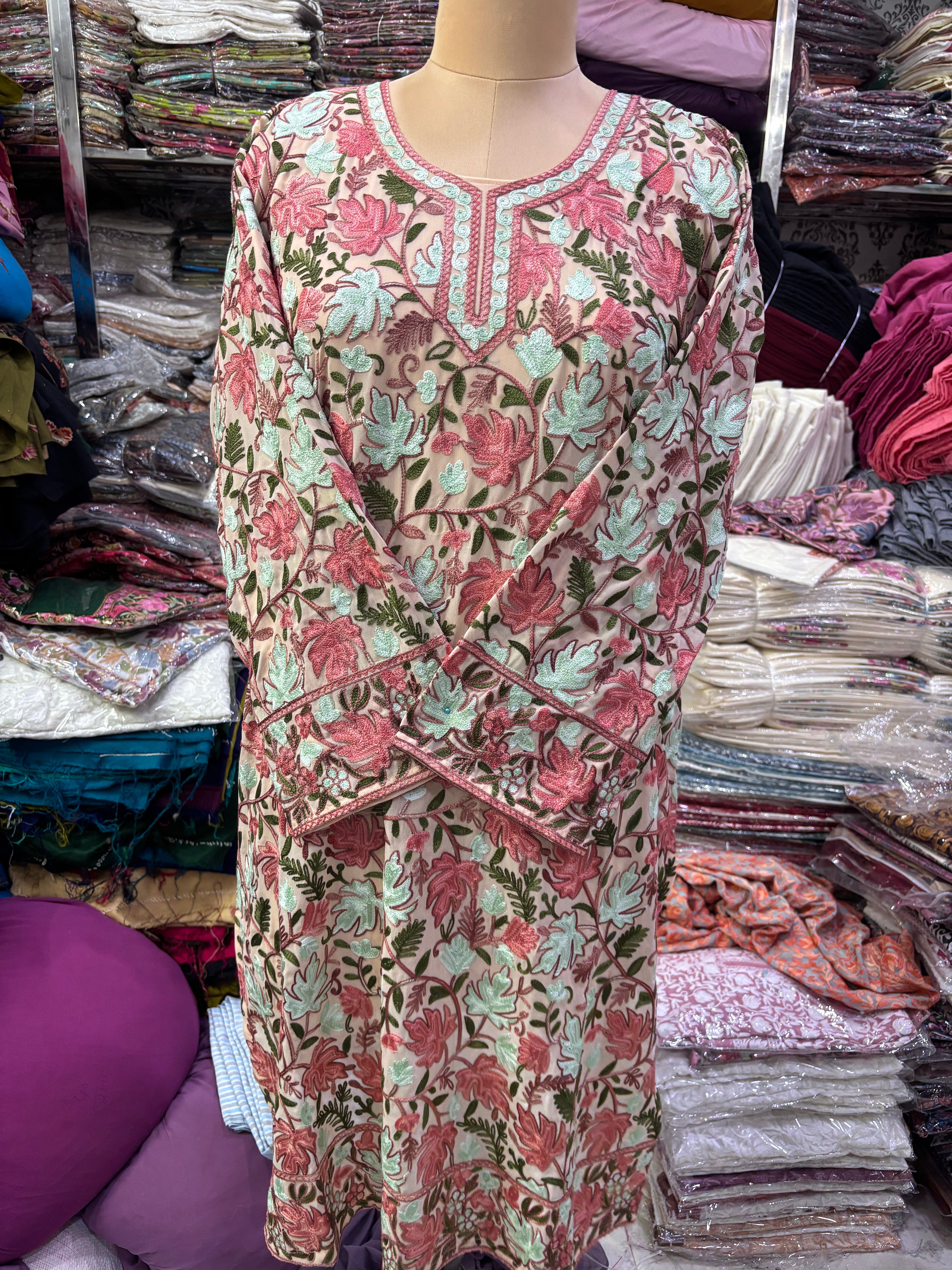 Chinar Georgette embroidery kurti size freesize upto 48 inches