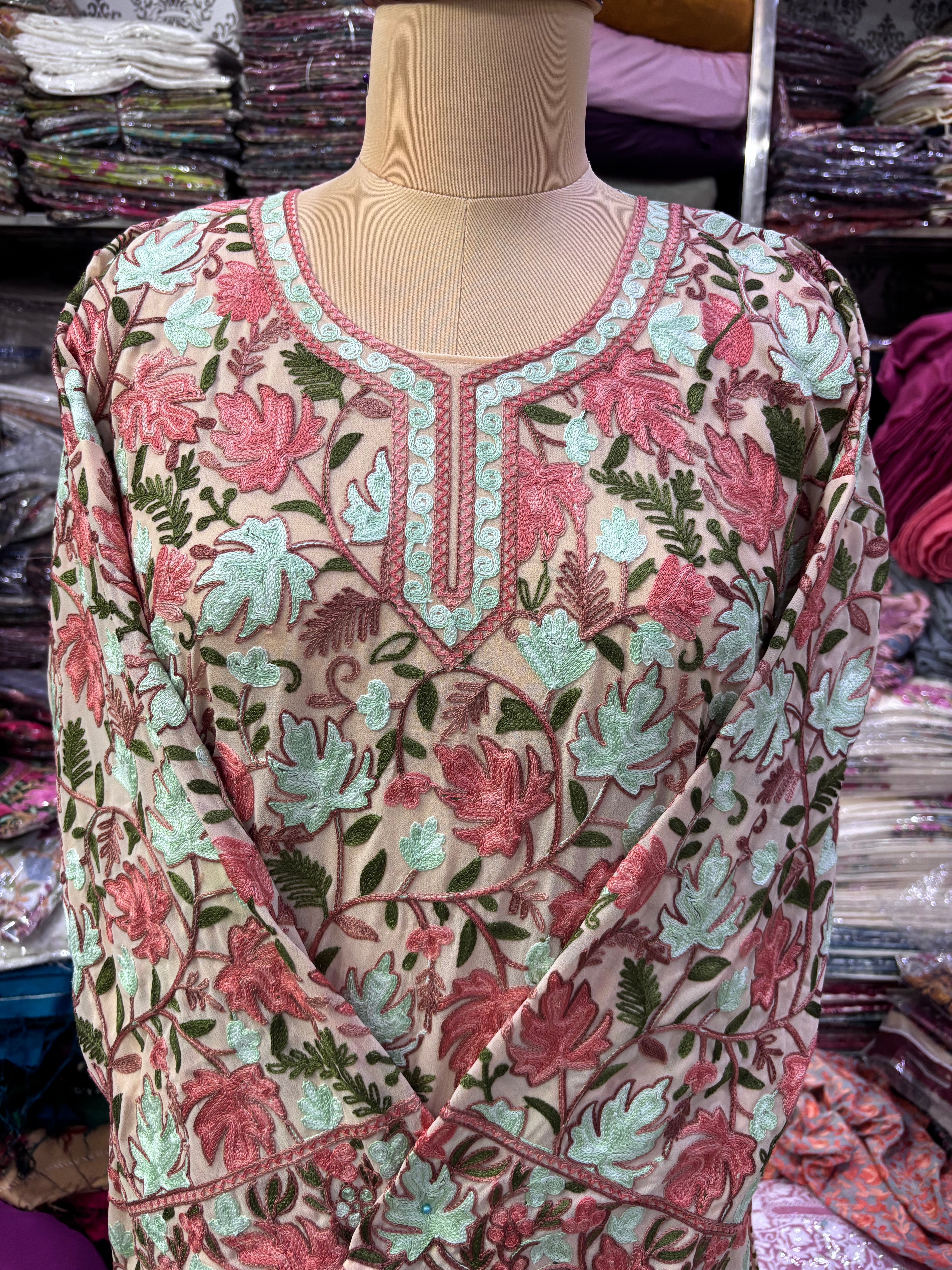 Chinar Georgette embroidery kurti size freesize upto 48 inches