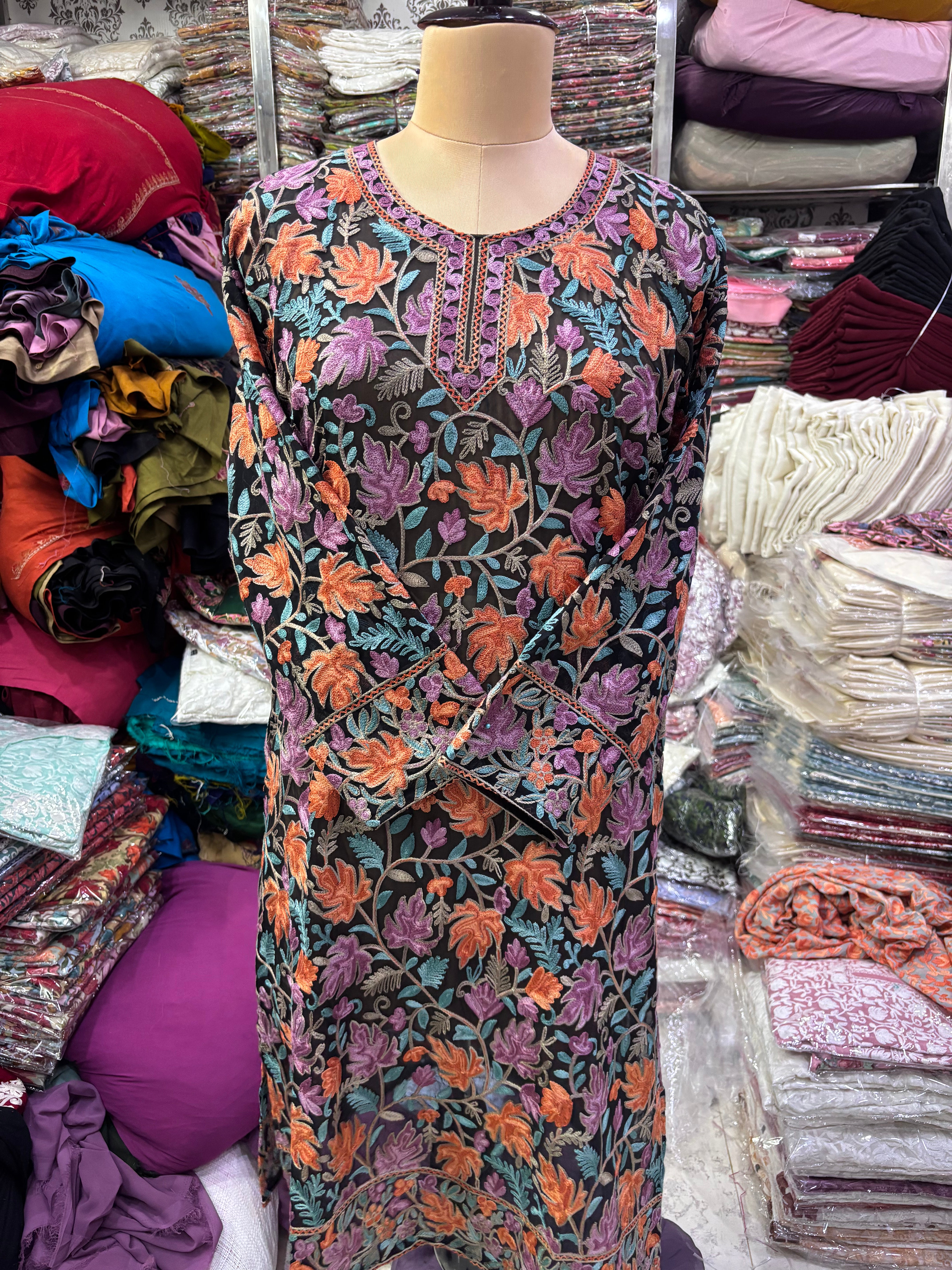 Chinar Georgette embroidery kurti size freesize upto 46 inches