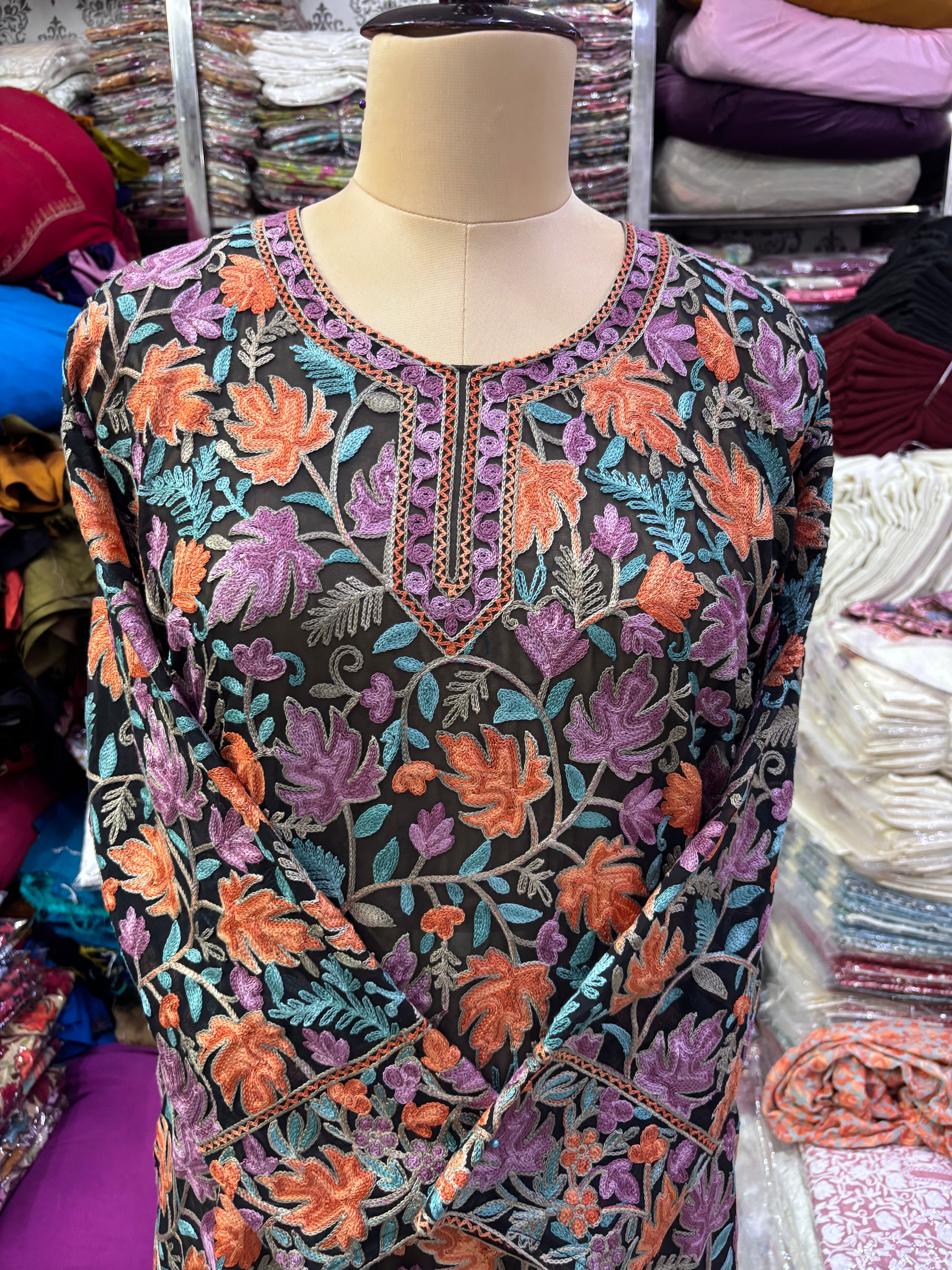 Chinar Georgette embroidery kurti size freesize upto 46 inches