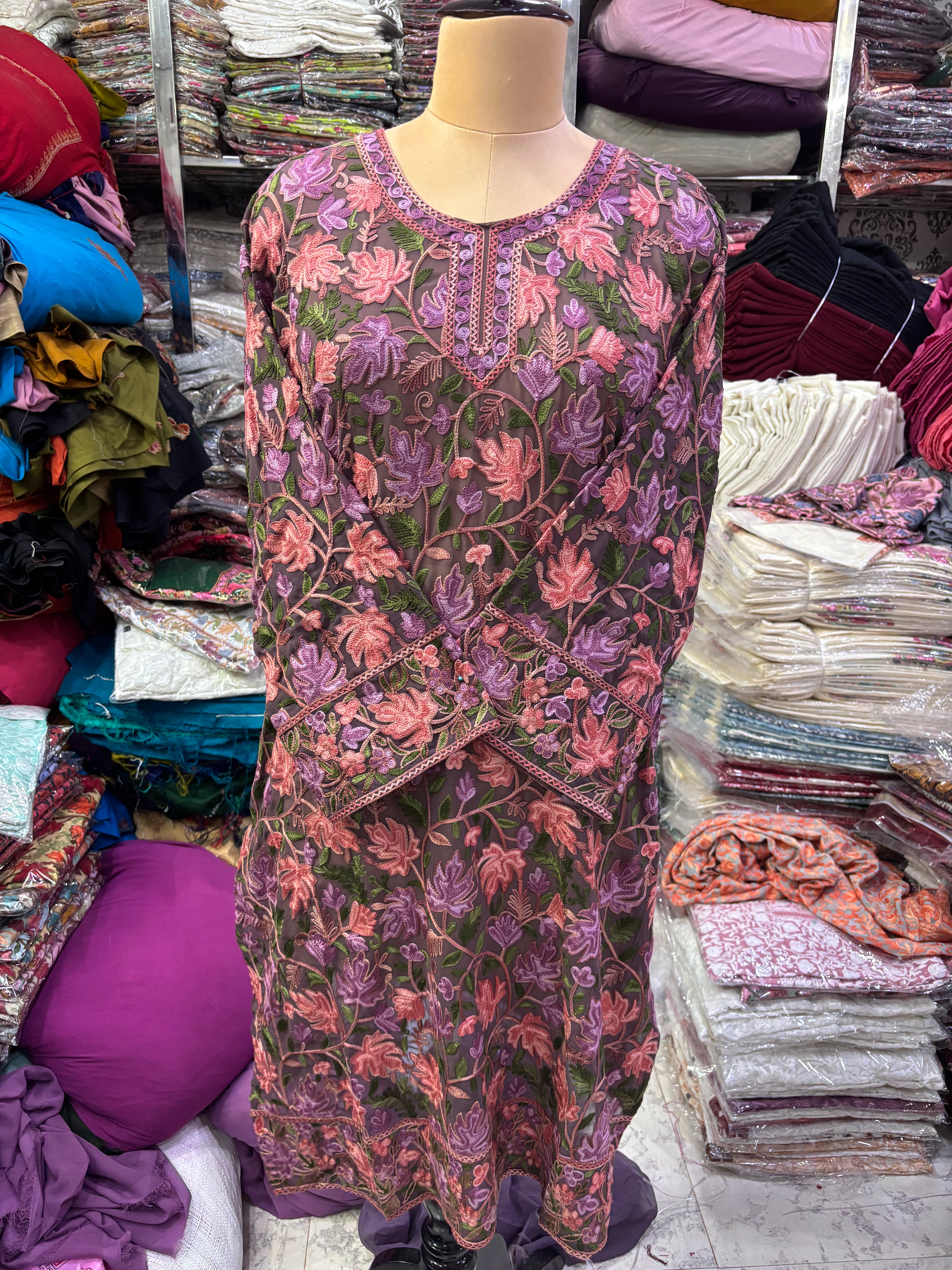 Chinar Georgette embroidery kurti size freesize upto 46 inches