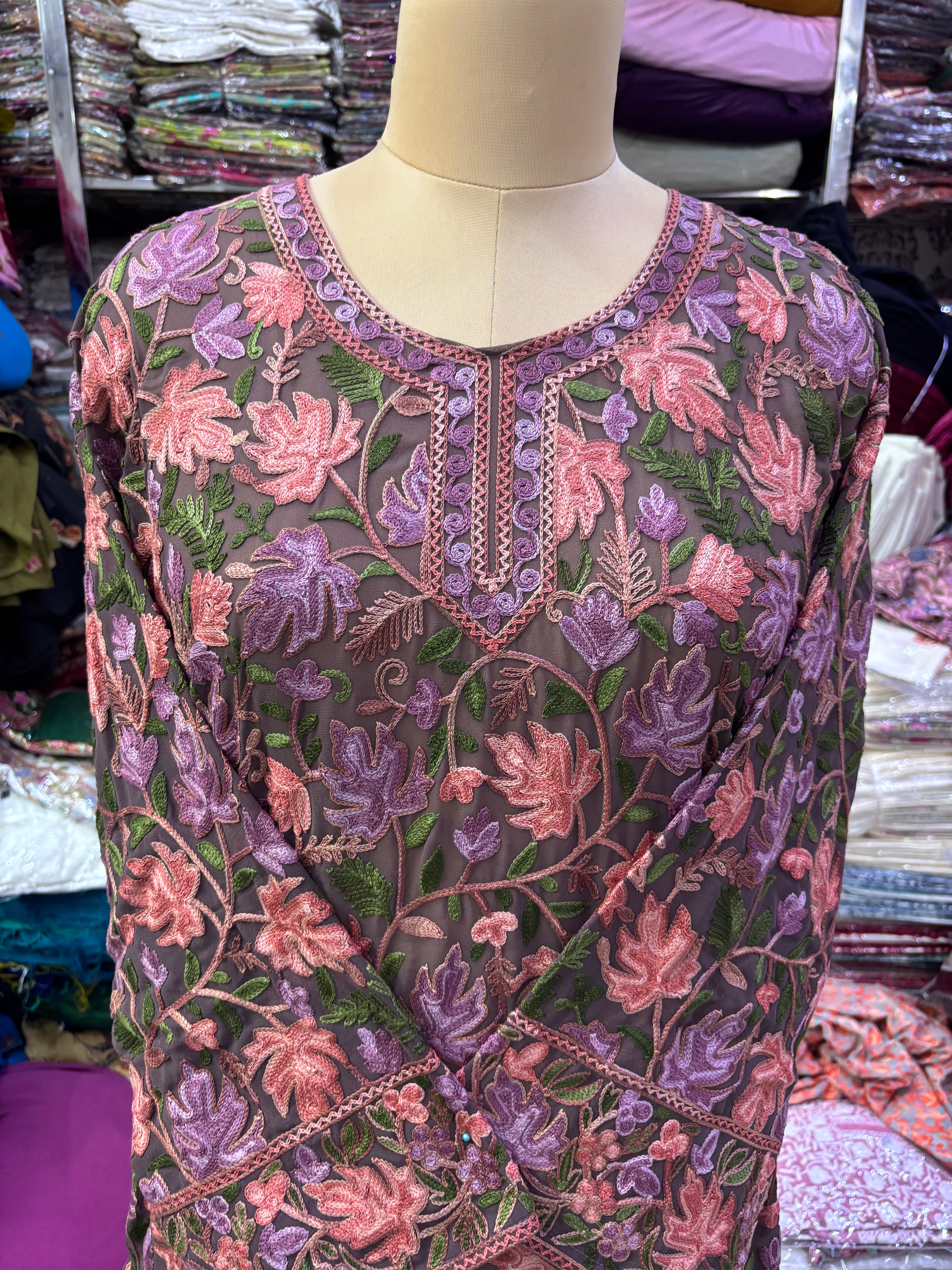 Chinar Georgette embroidery kurti size freesize upto 46 inches