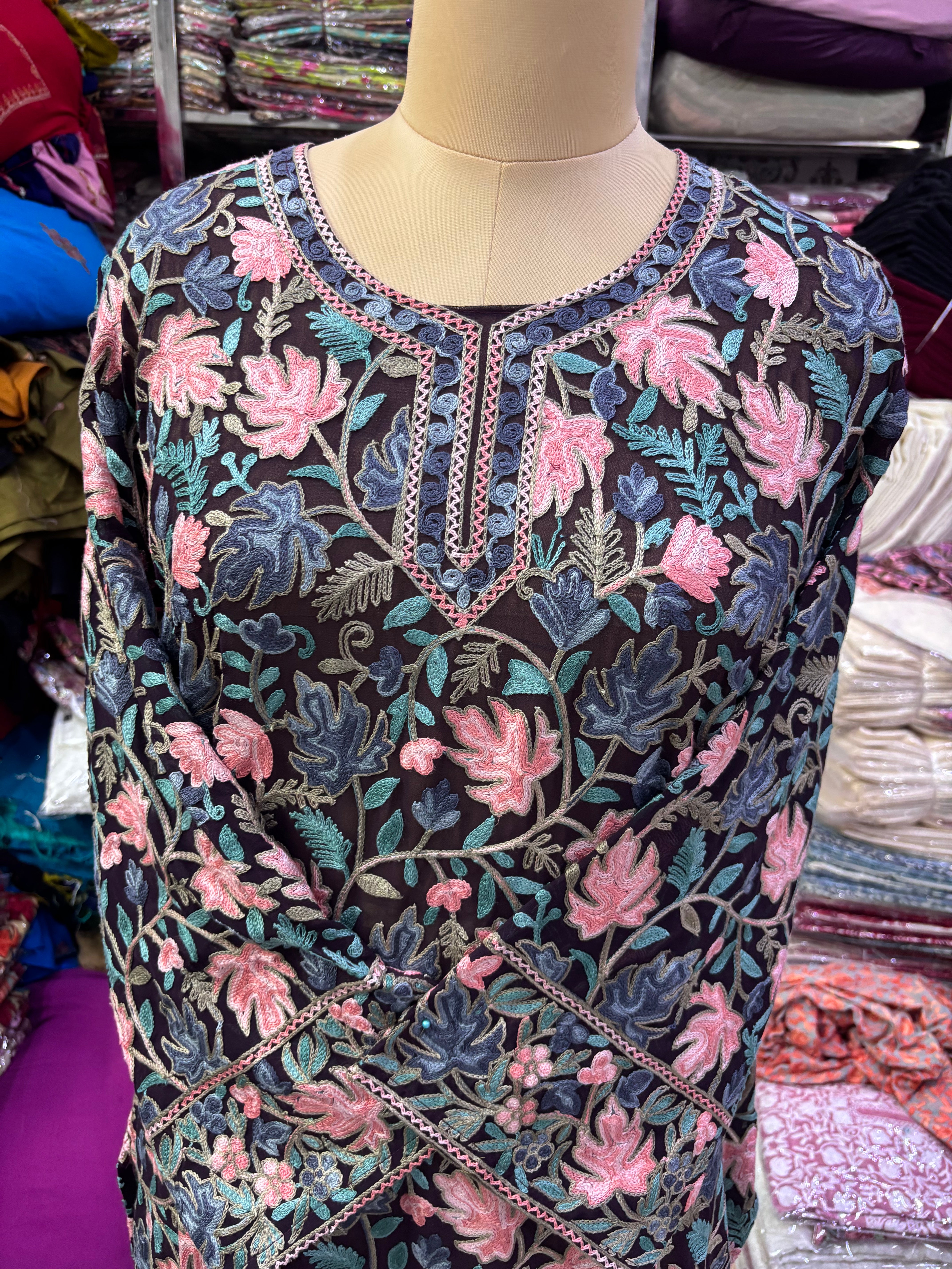 Chinar Georgette embroidery kurti size freesize upto 46 inches