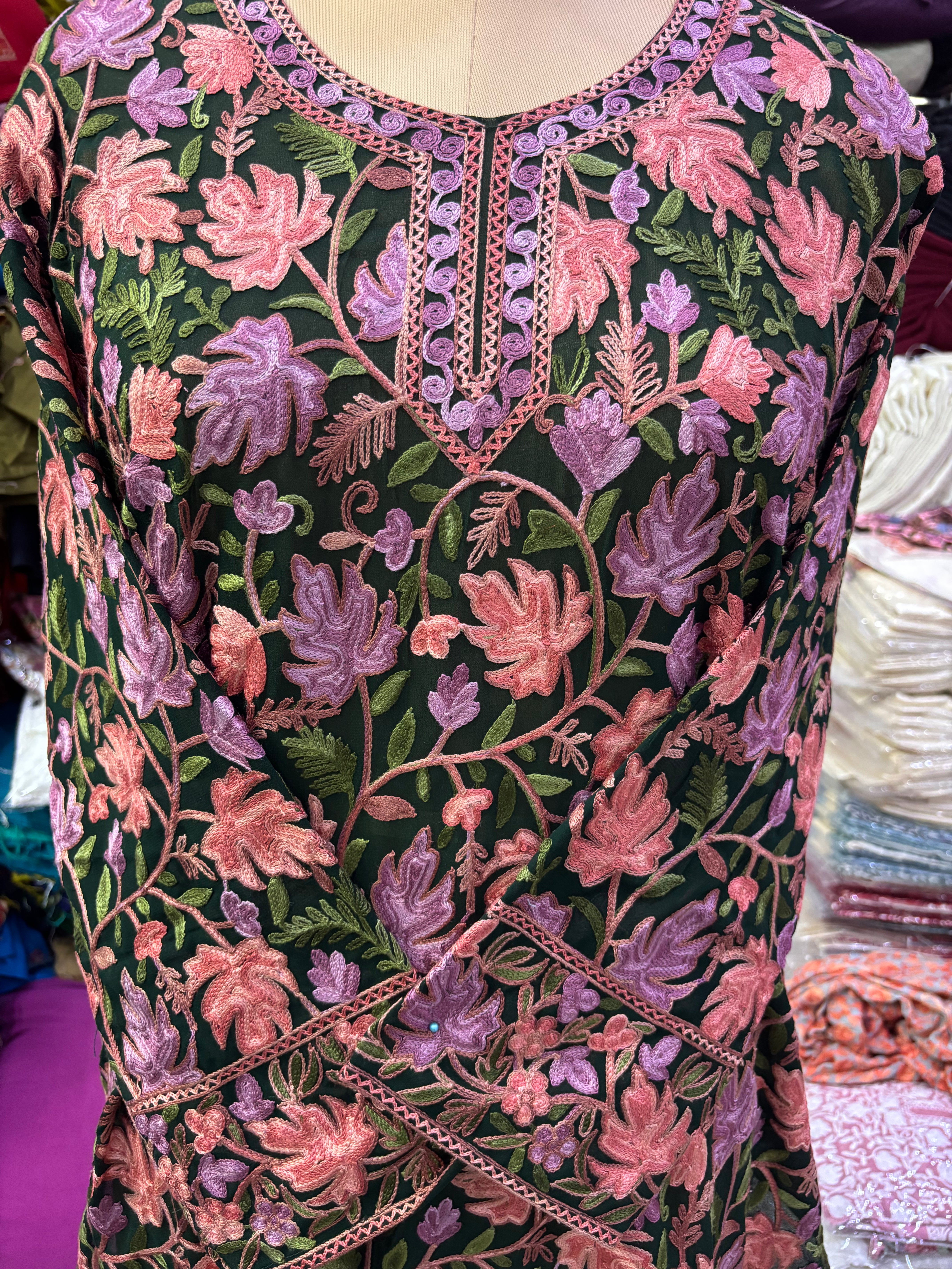 Chinar Georgette embroidery kurti size freesize upto 46 inches