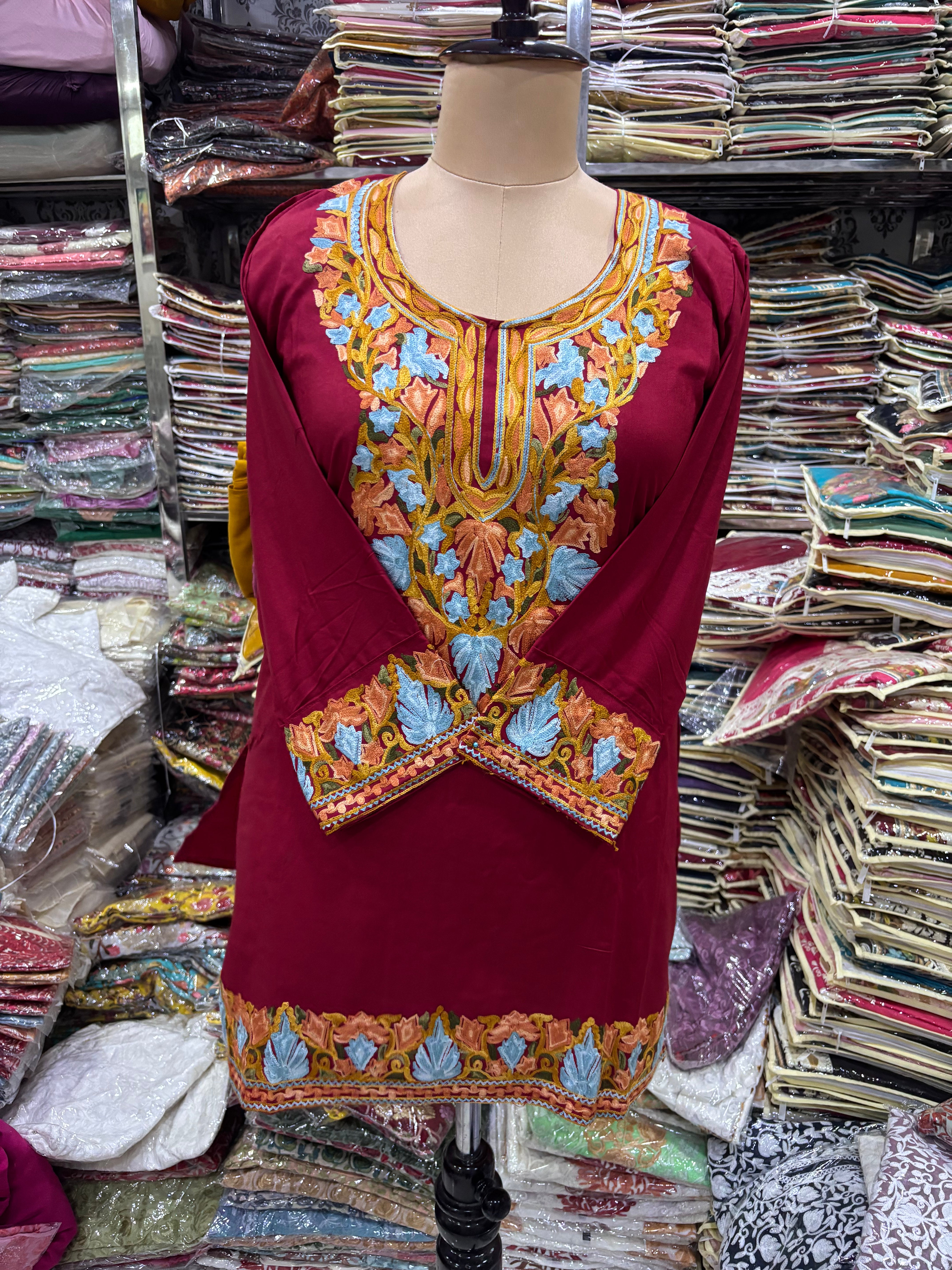 Hot red Viscose cotton kurti with embroidery work Size-40