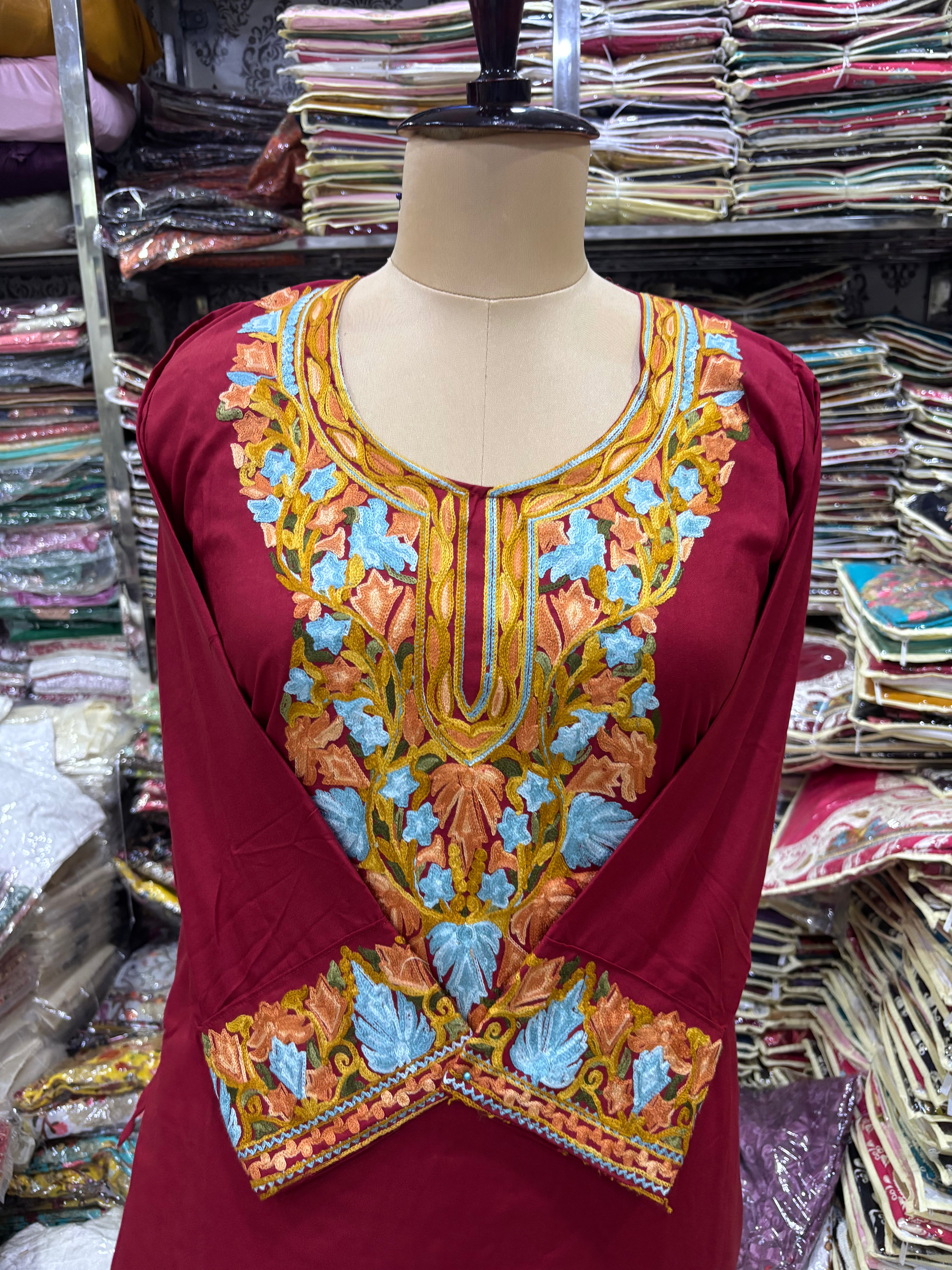Hot red Viscose cotton kurti with embroidery work Size-40