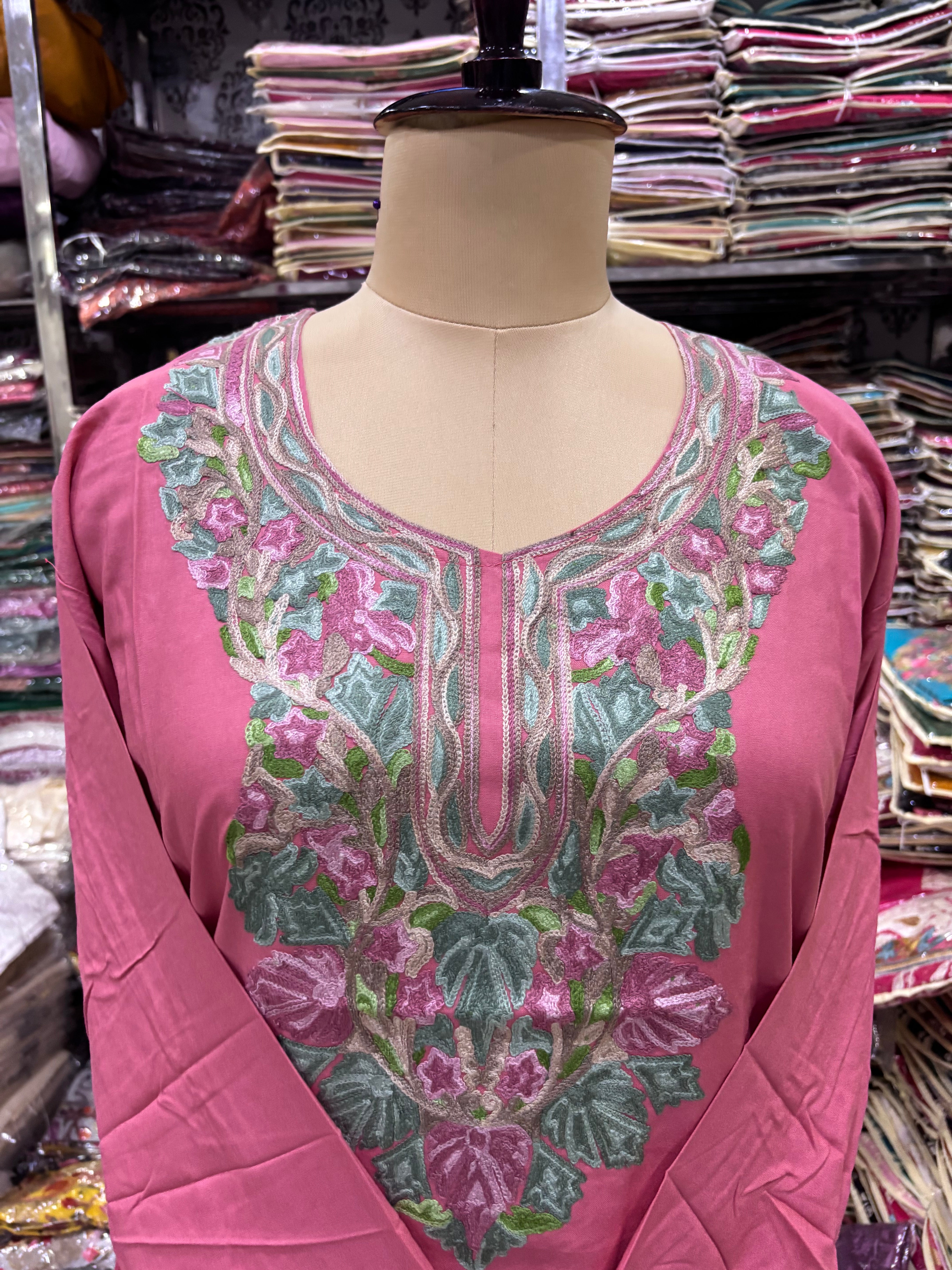 Bubblegum pink Viscose cotton kurti with embroidery work Size-42