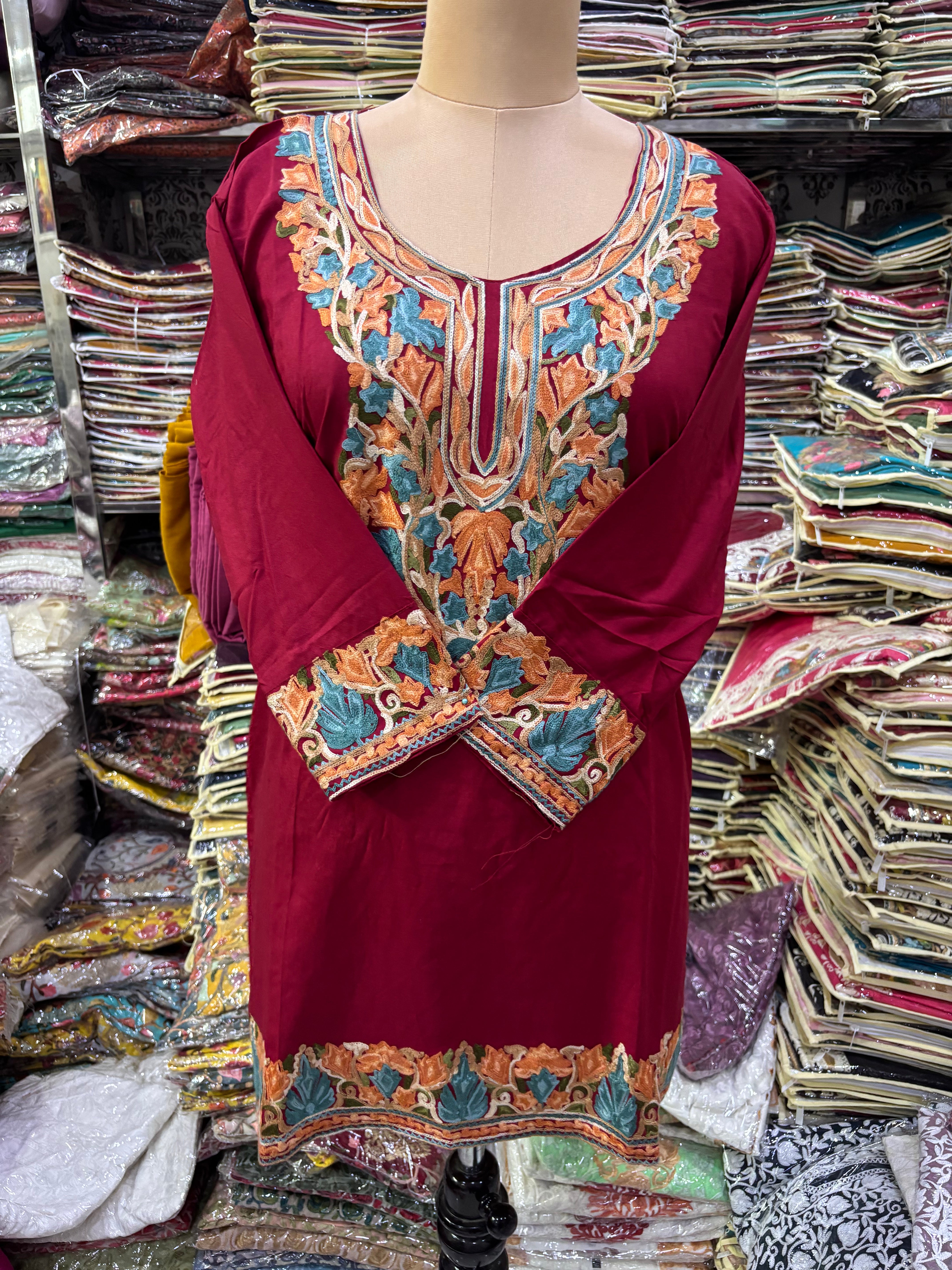 Viscose cotton kurti with embroidery work Size-44