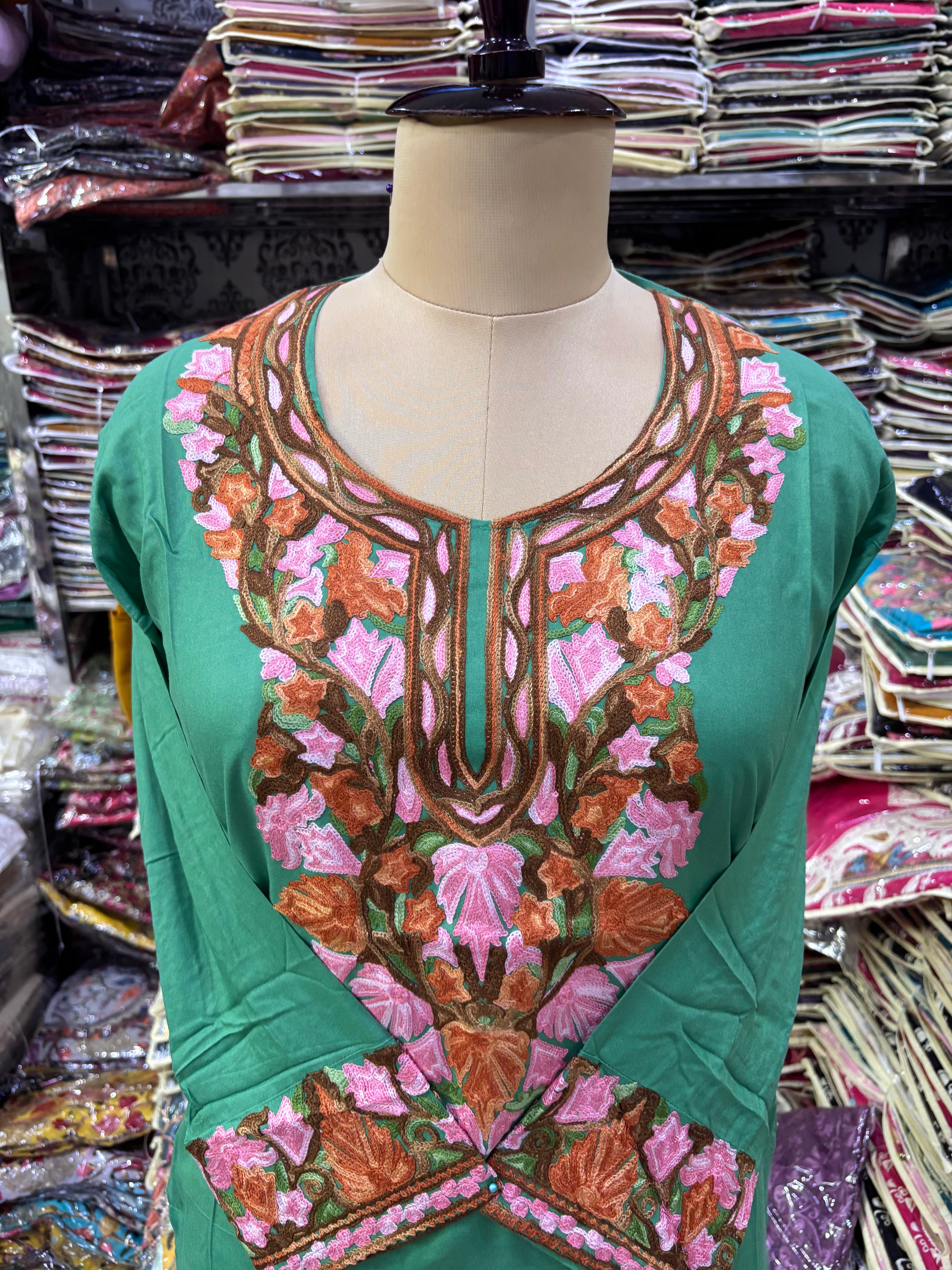 Pista green Viscose cotton kurti with embroidery work Size-42