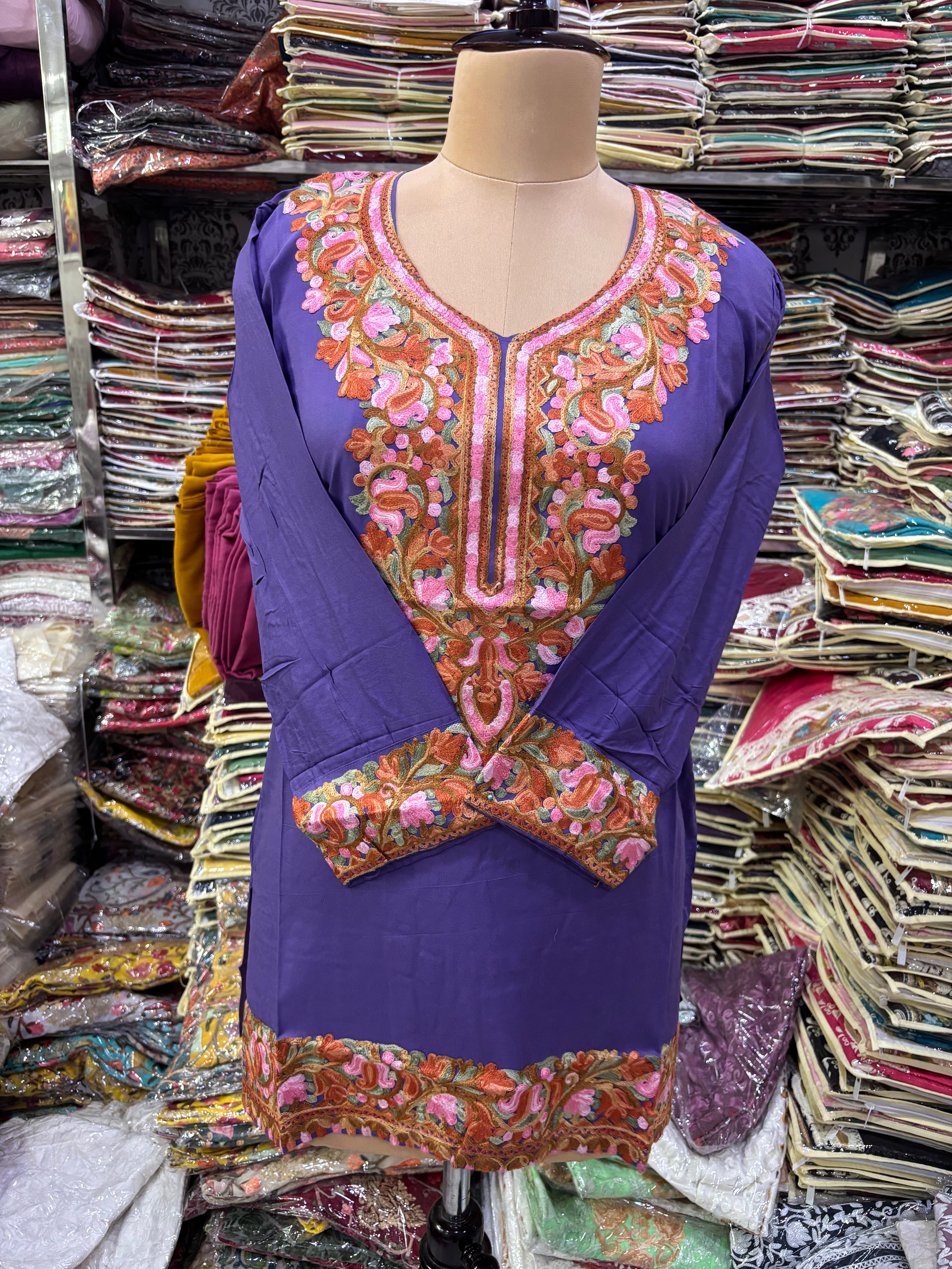 Lilac Viscose cotton kurti with embroidery work Size-42
