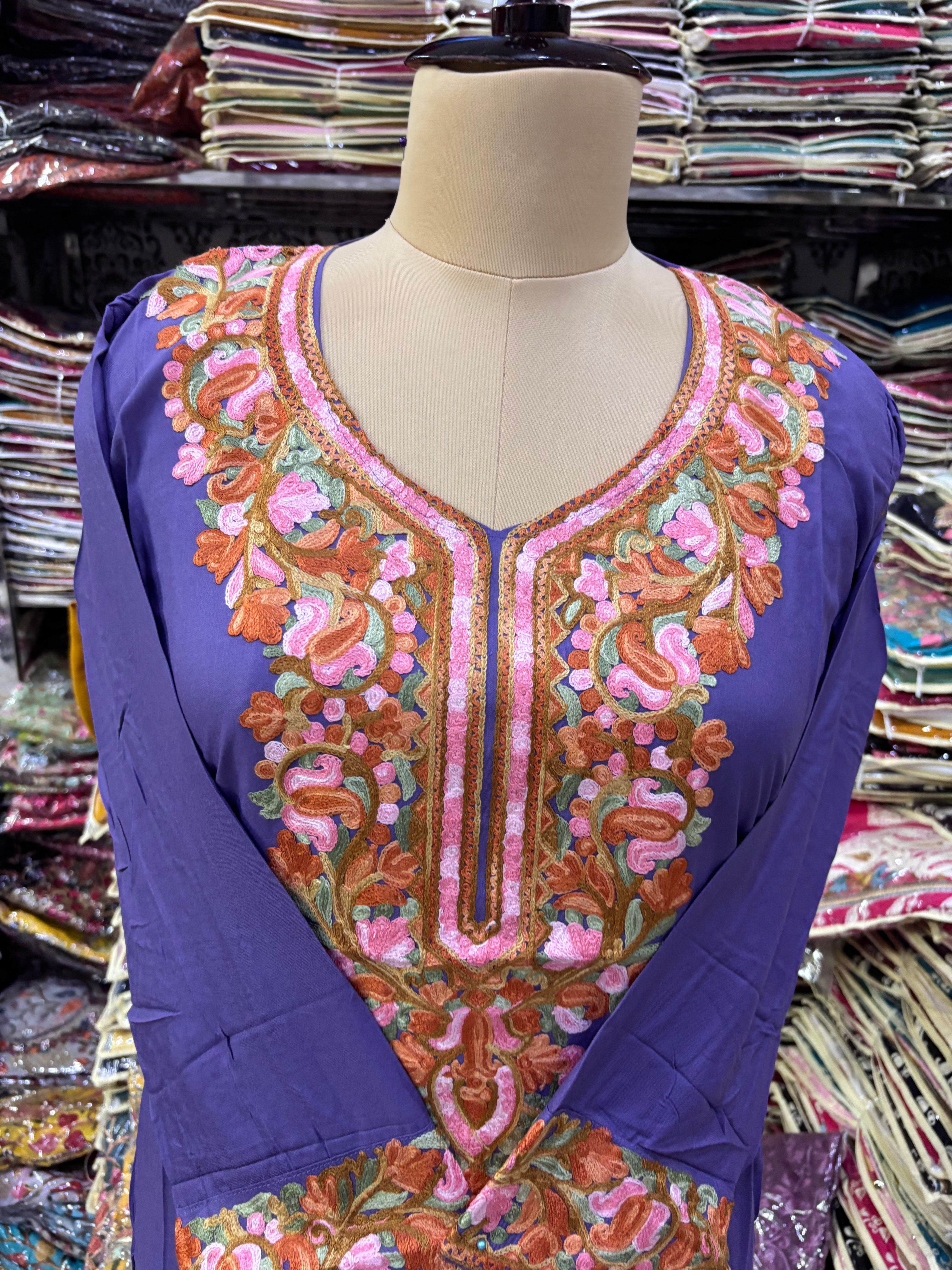 Lilac Viscose cotton kurti with embroidery work Size-42