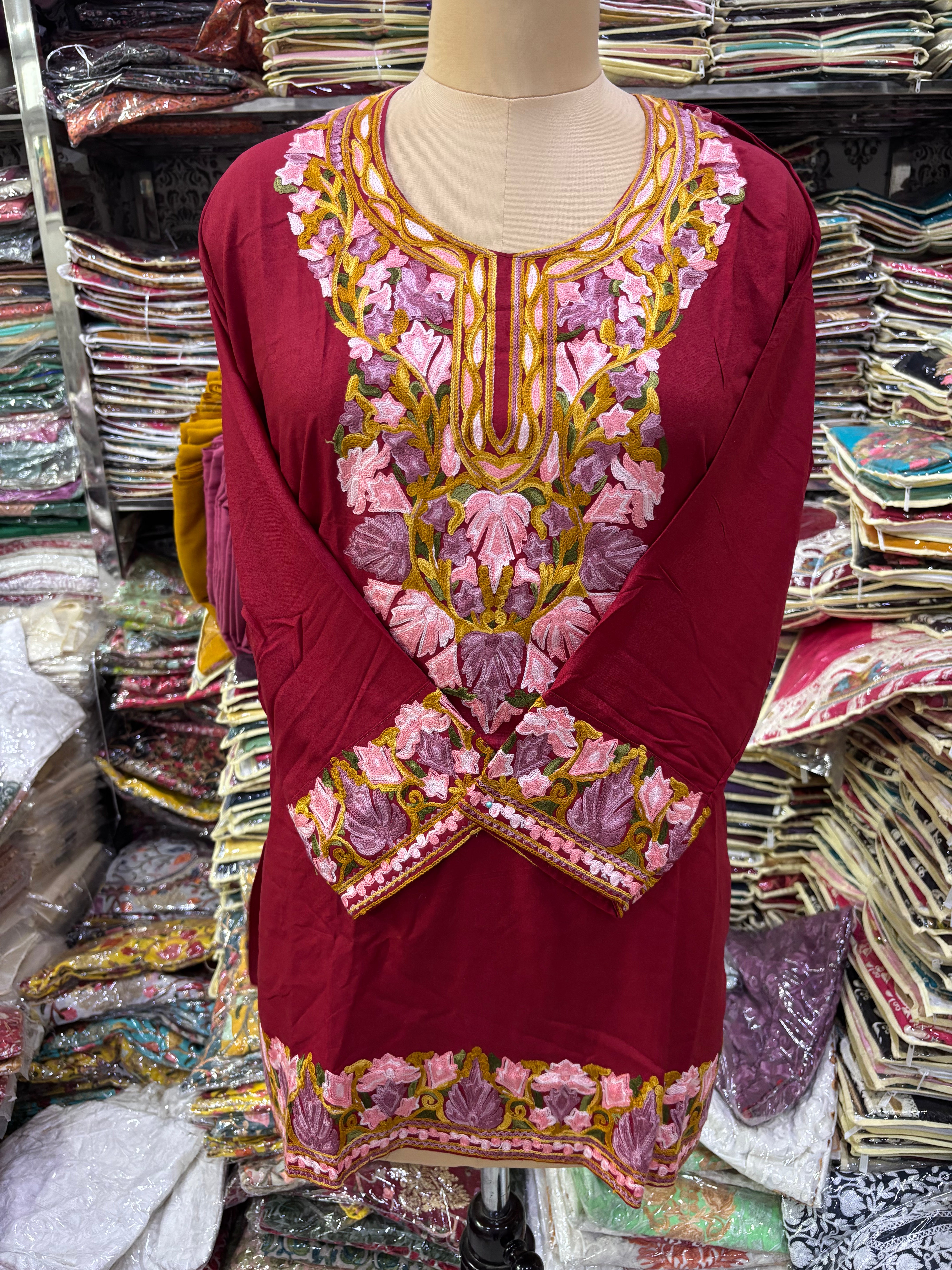 Hot red  Viscose cotton kurti with embroidery work Size-46