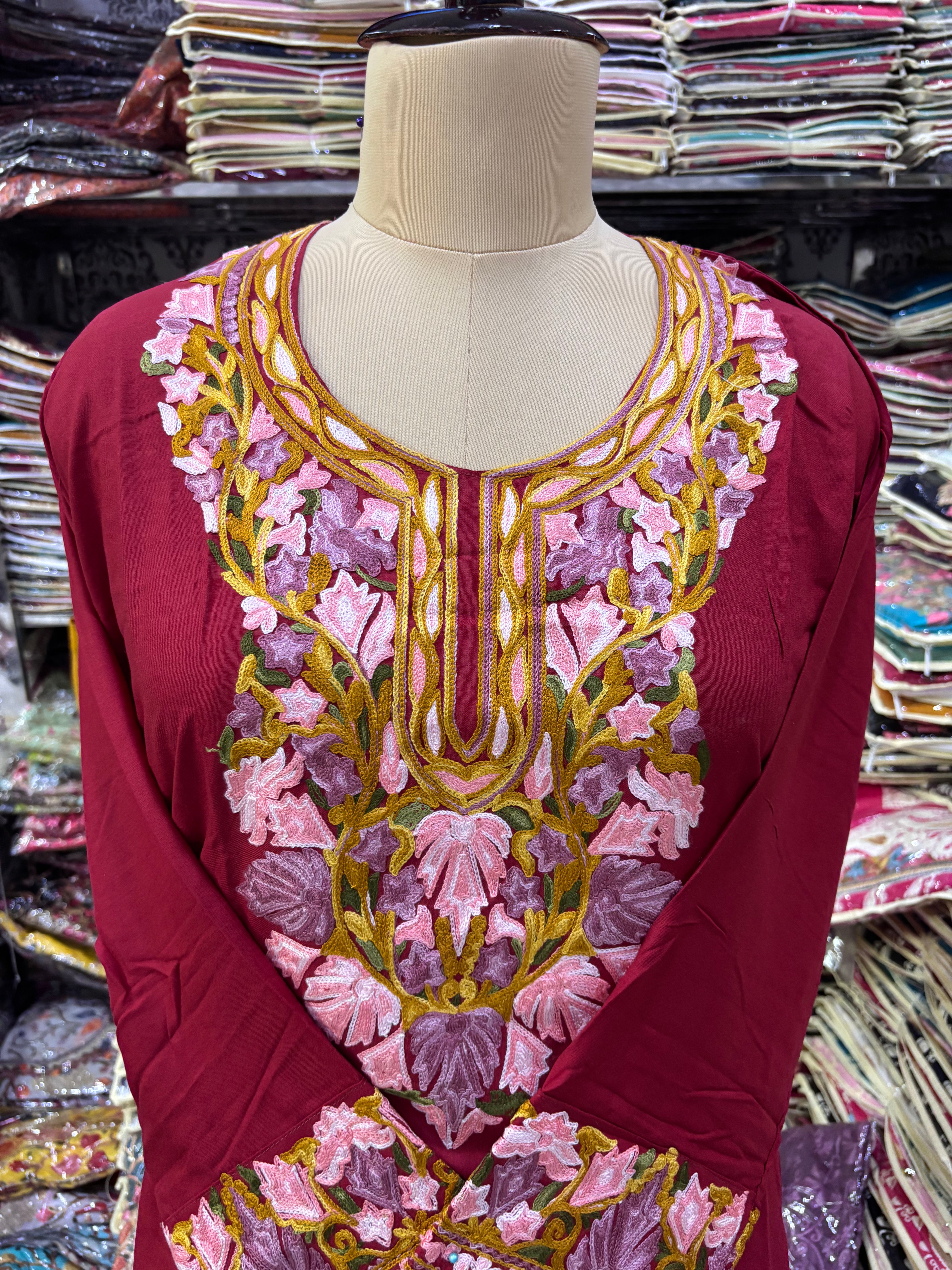 Hot red  Viscose cotton kurti with embroidery work Size-46