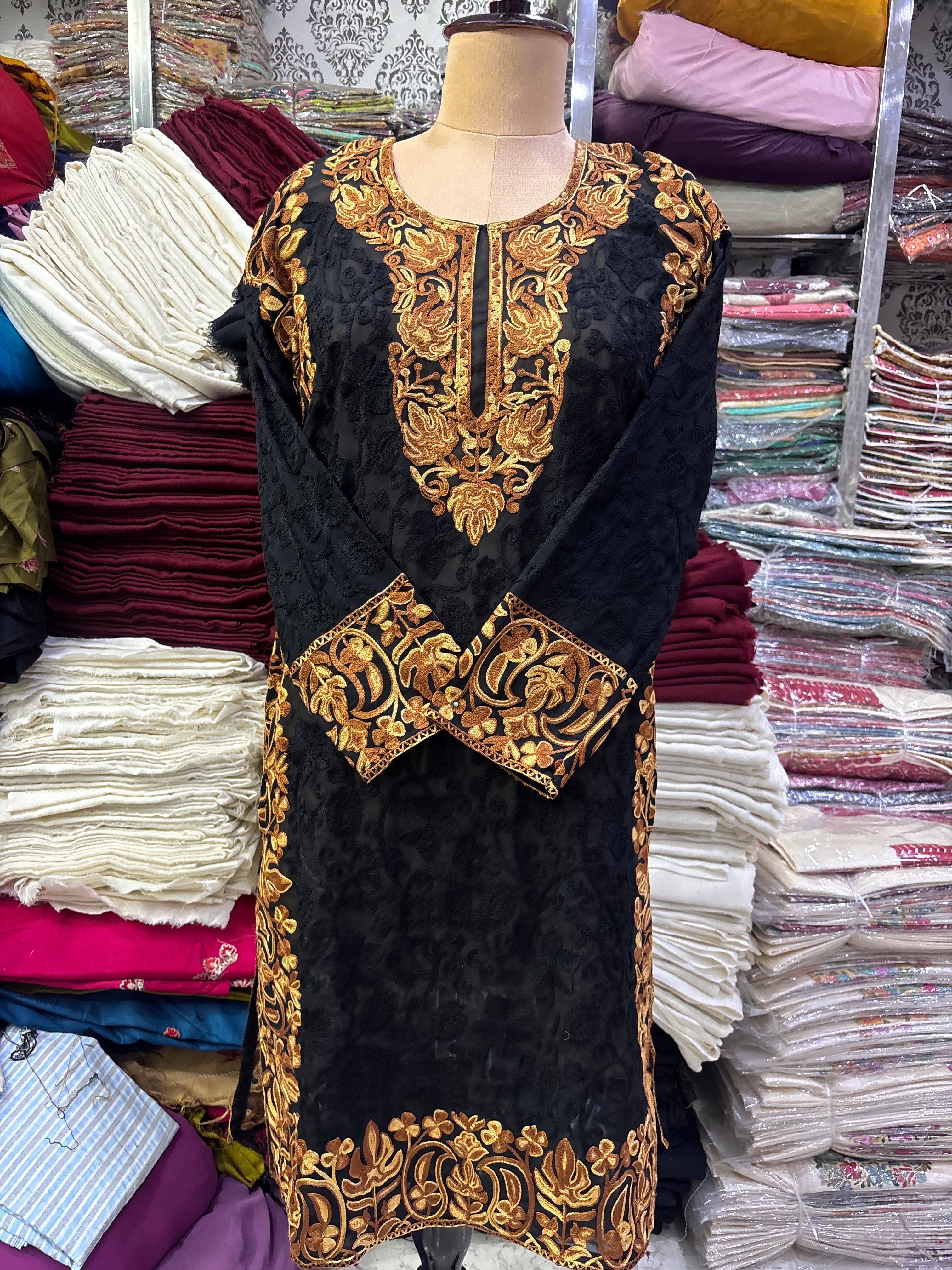 Georgette embroidery kurti freesize upto 44 inches