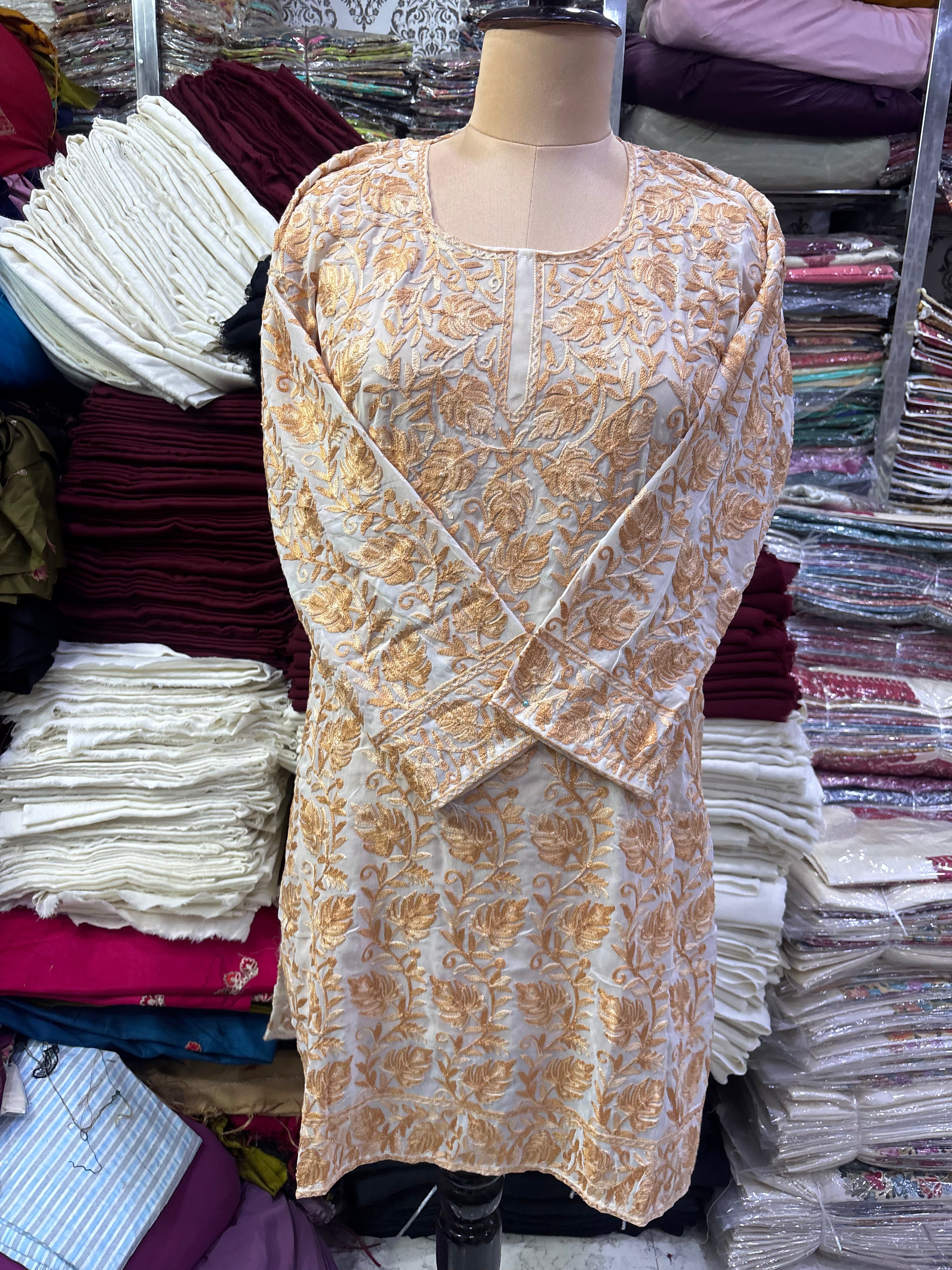 Georgette embroidery kurti freesize upto 48 inches