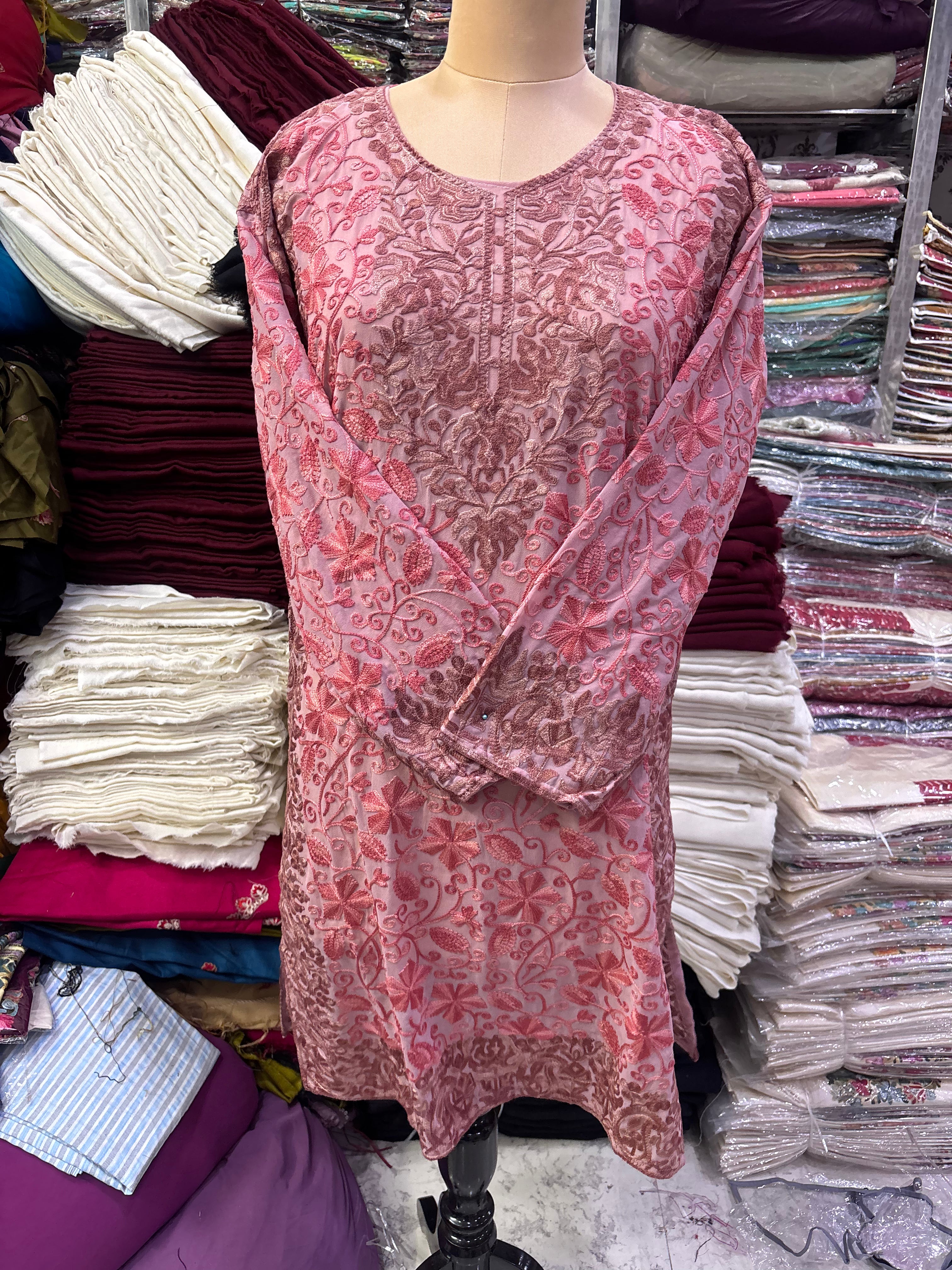 Georgette embroidery kurti freesize upto 44 inches