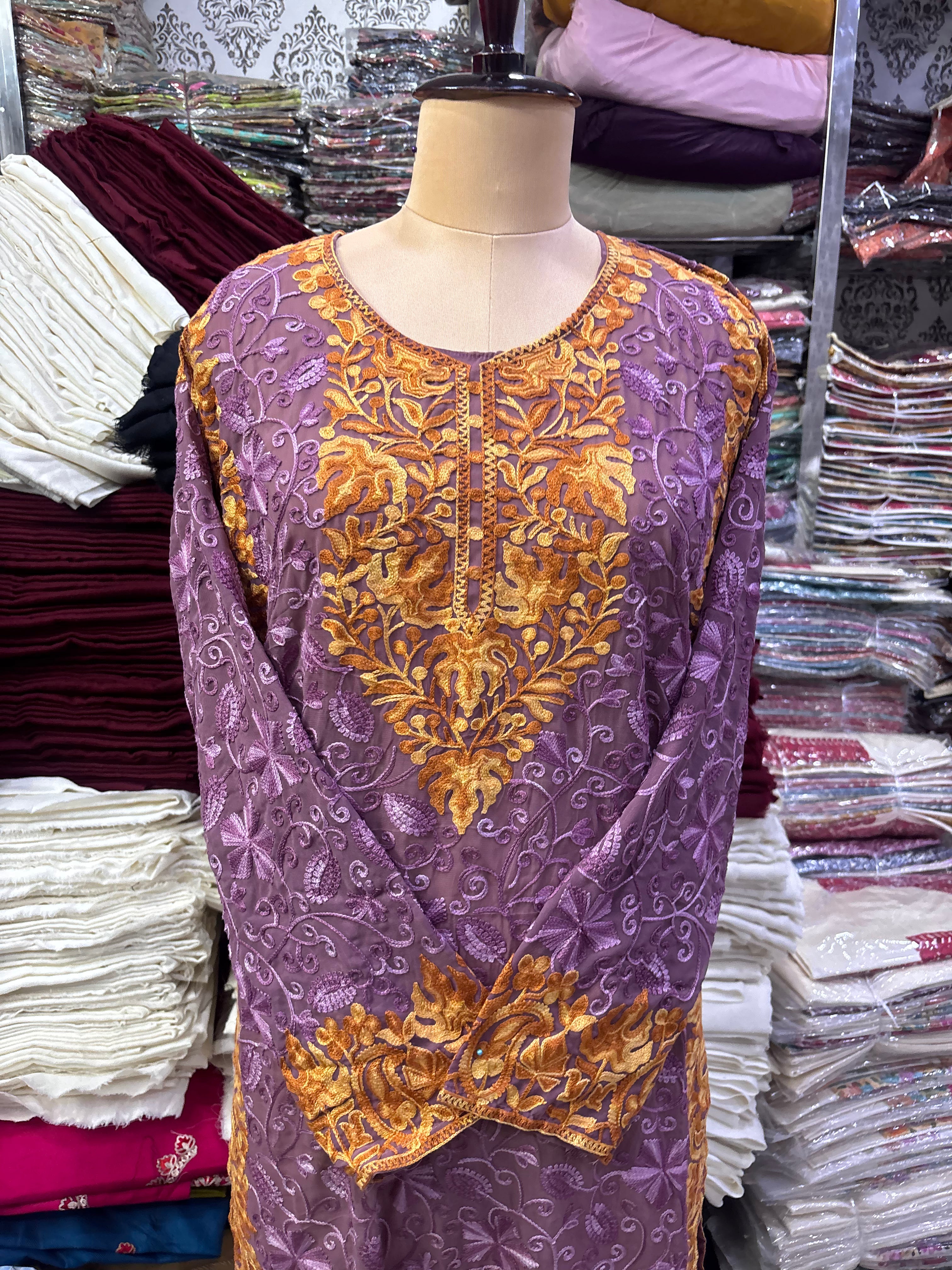 Georgette embroidery kurti freesize upto 44 inches