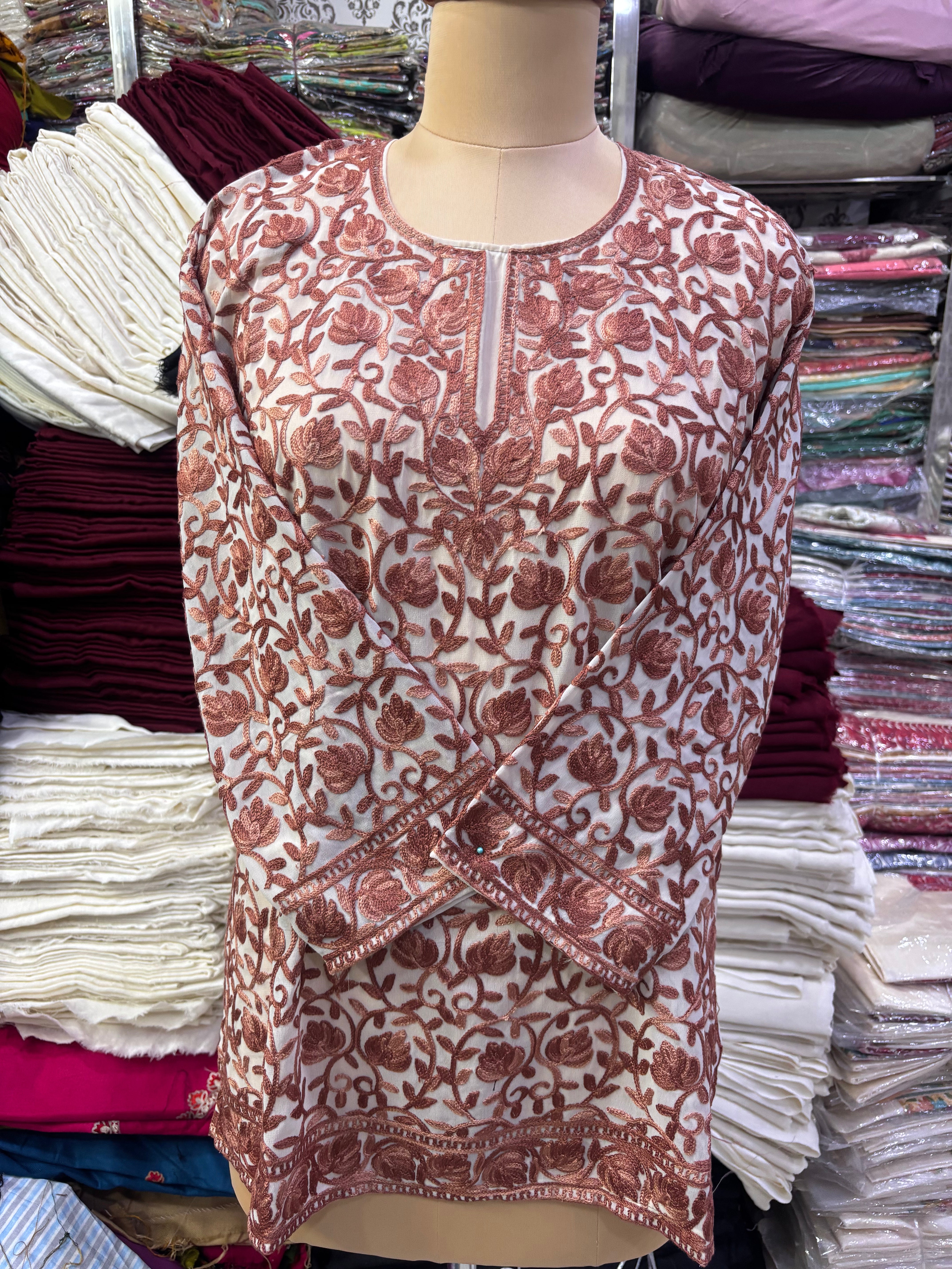 Georgette embroidery kurti fits upto 44