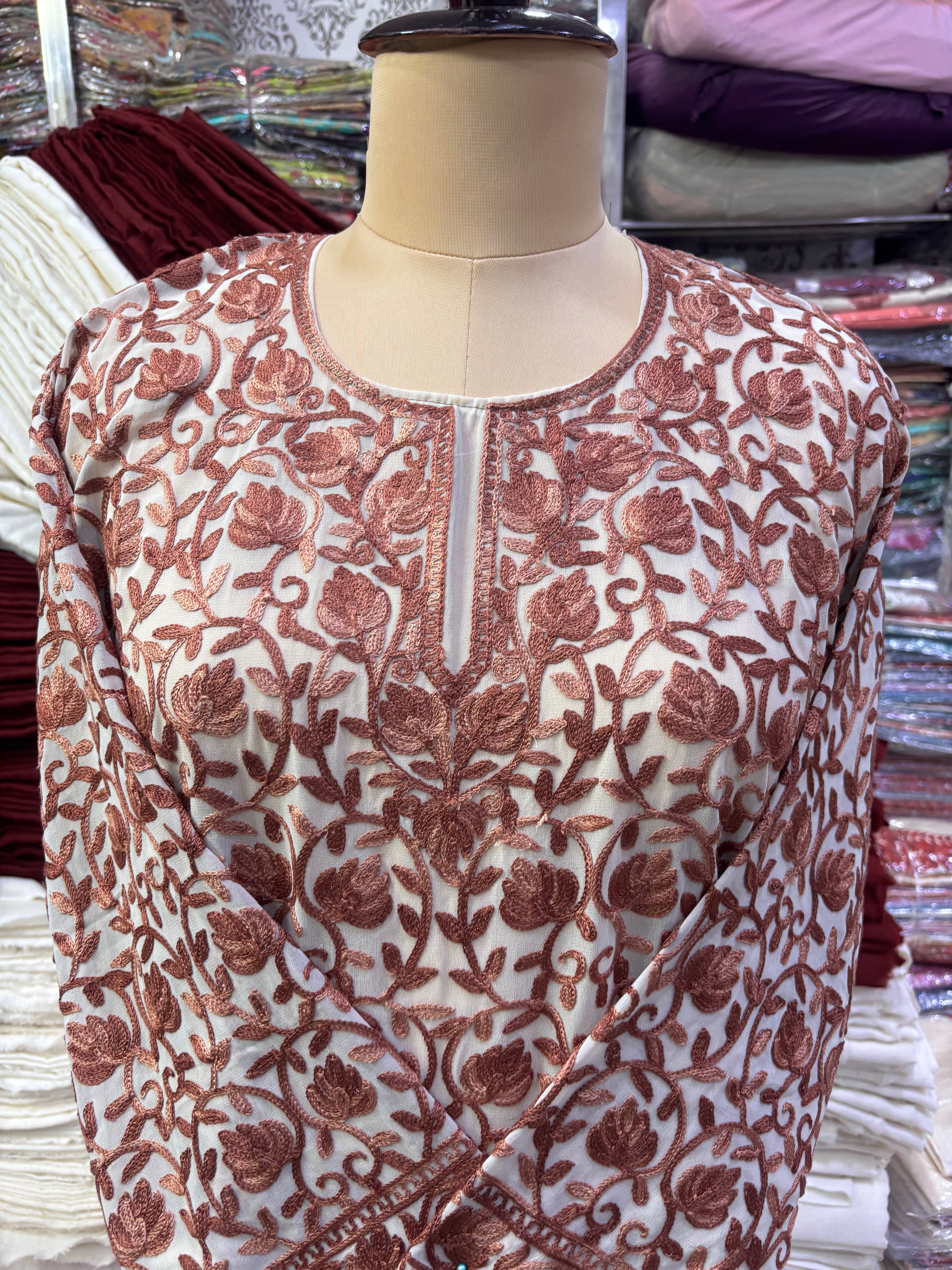 Georgette embroidery kurti fits upto 44