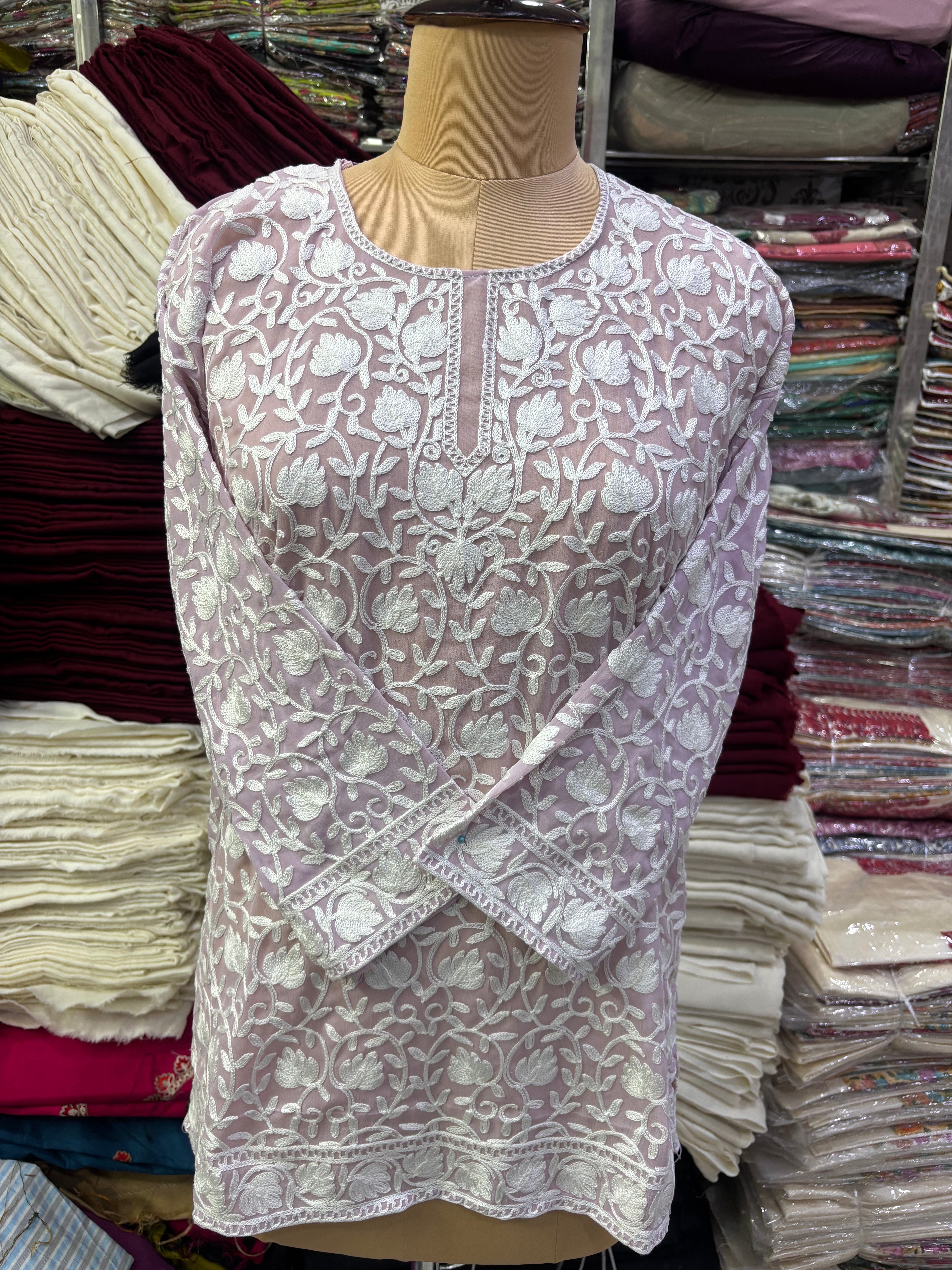 Georgette embroidery kurti fits upto 44