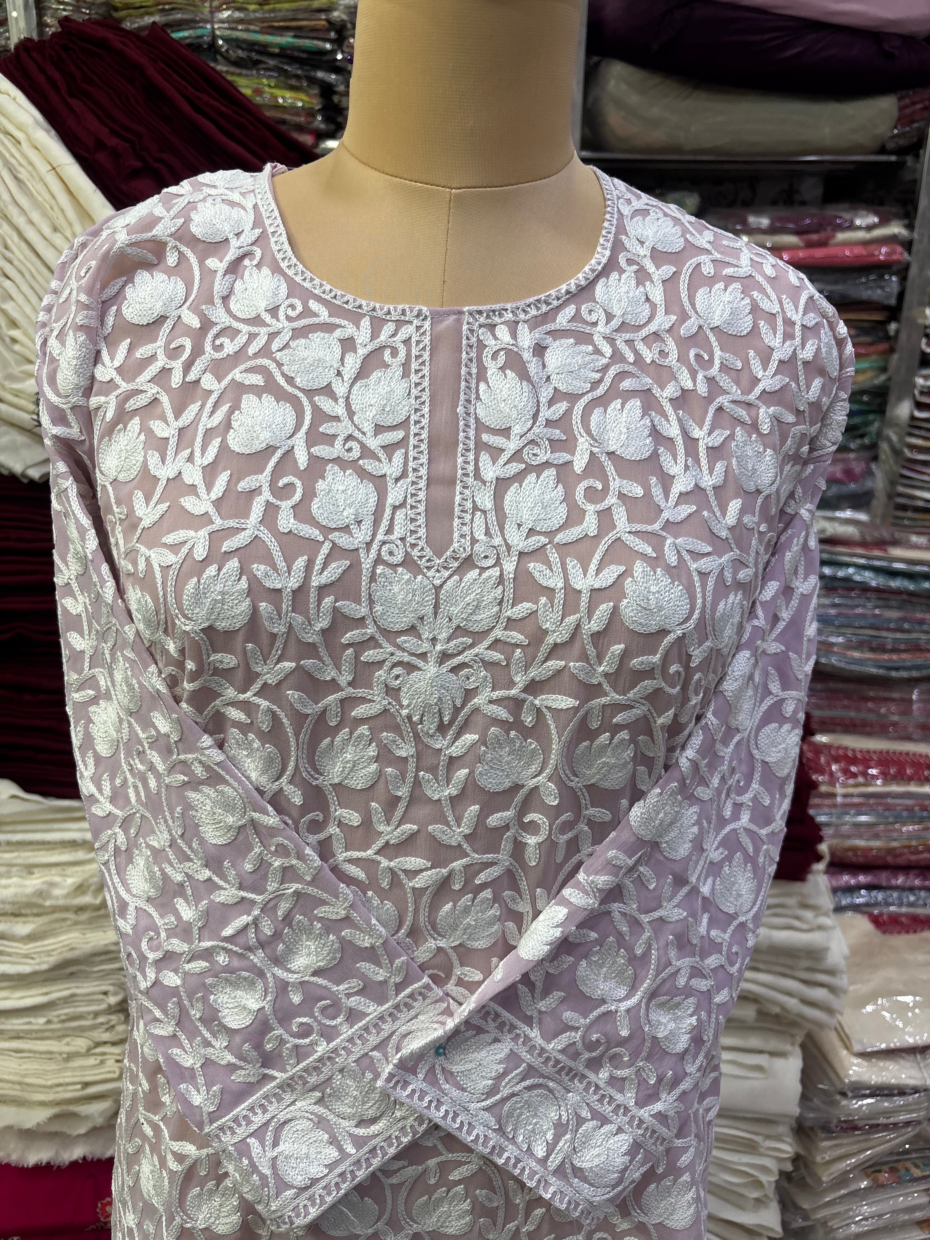 Georgette embroidery kurti fits upto 44