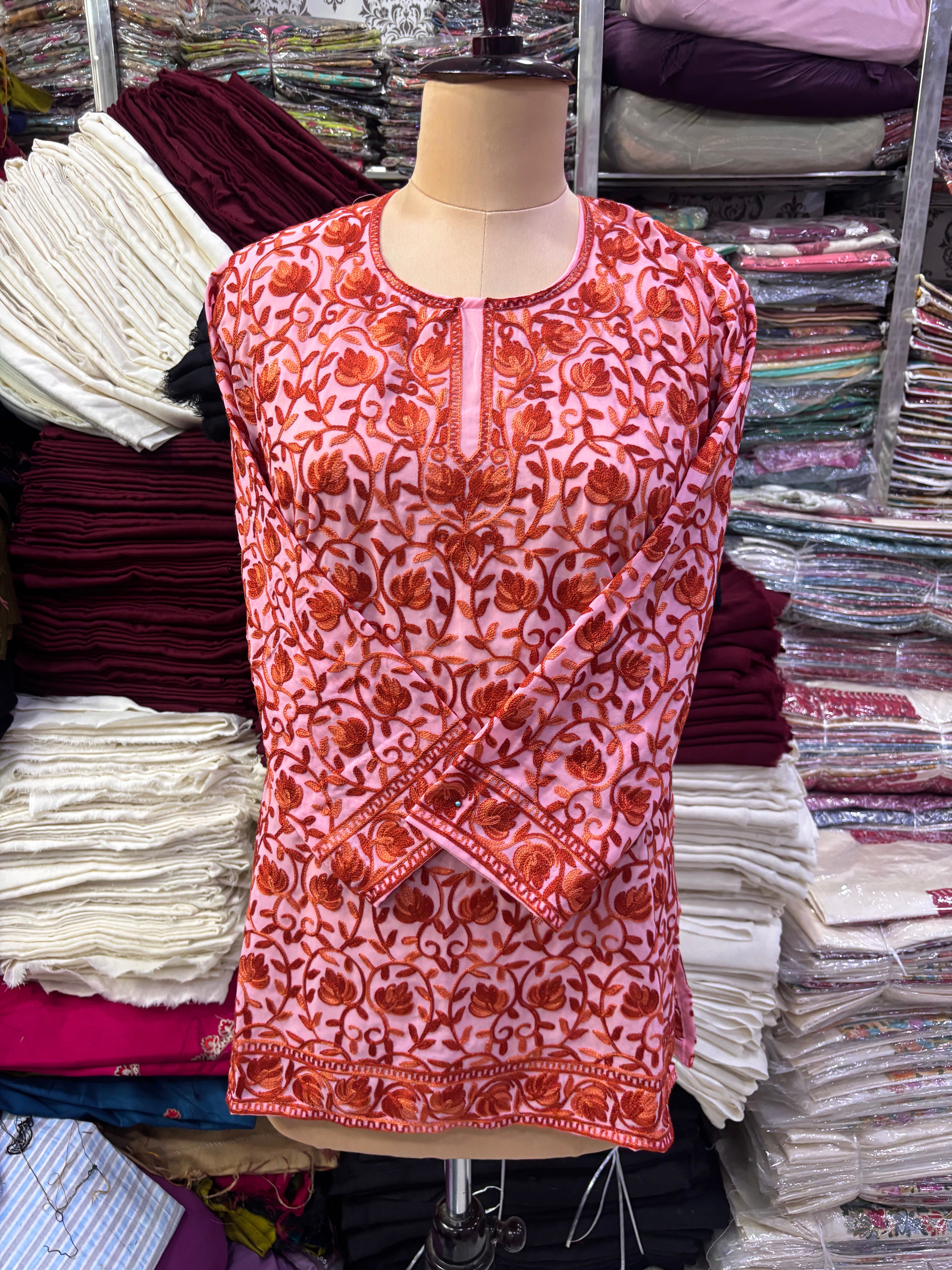 Georgette embroidery kurti fits upto 44