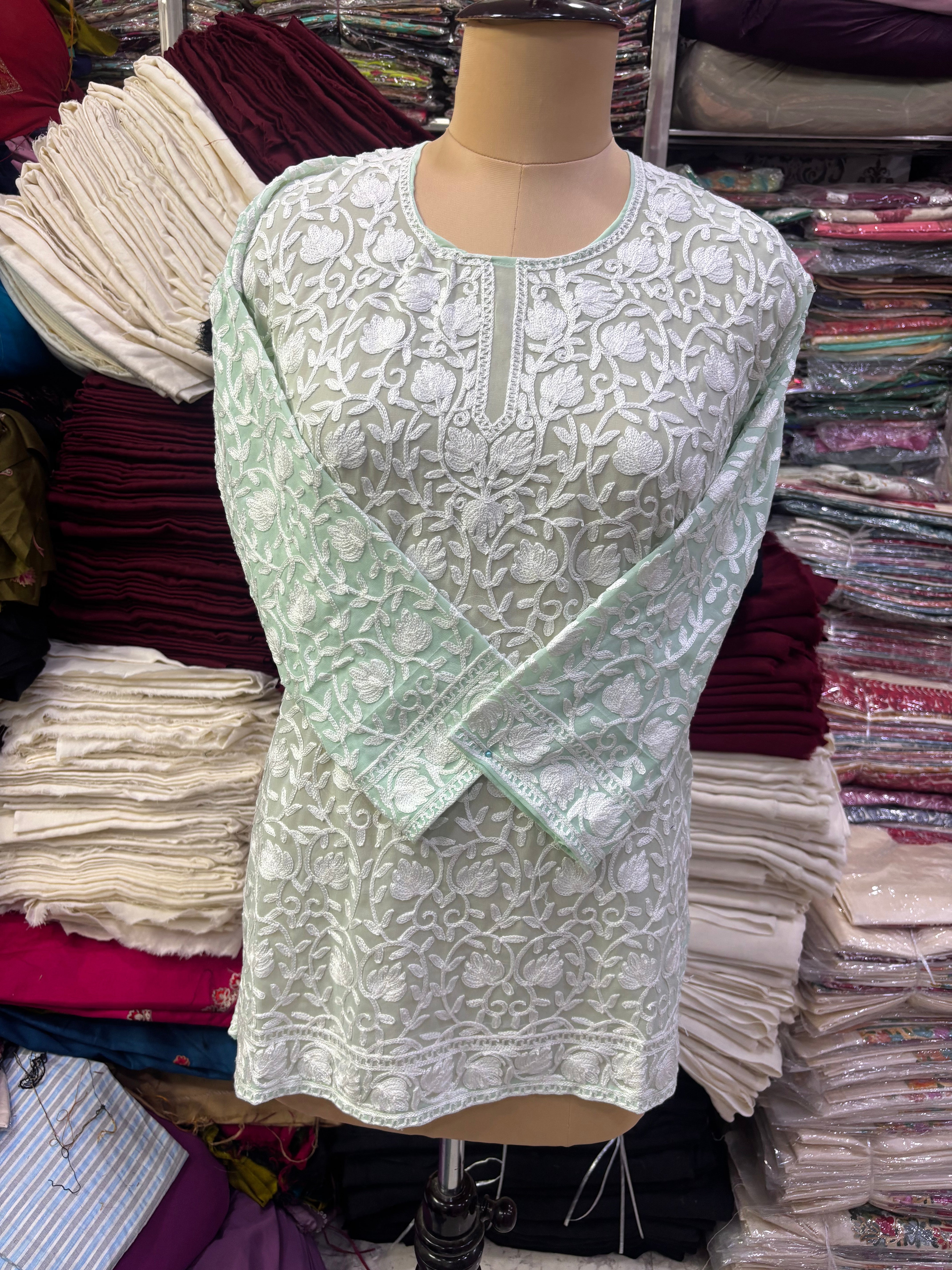 Georgette embroidery kurti fits upto 44