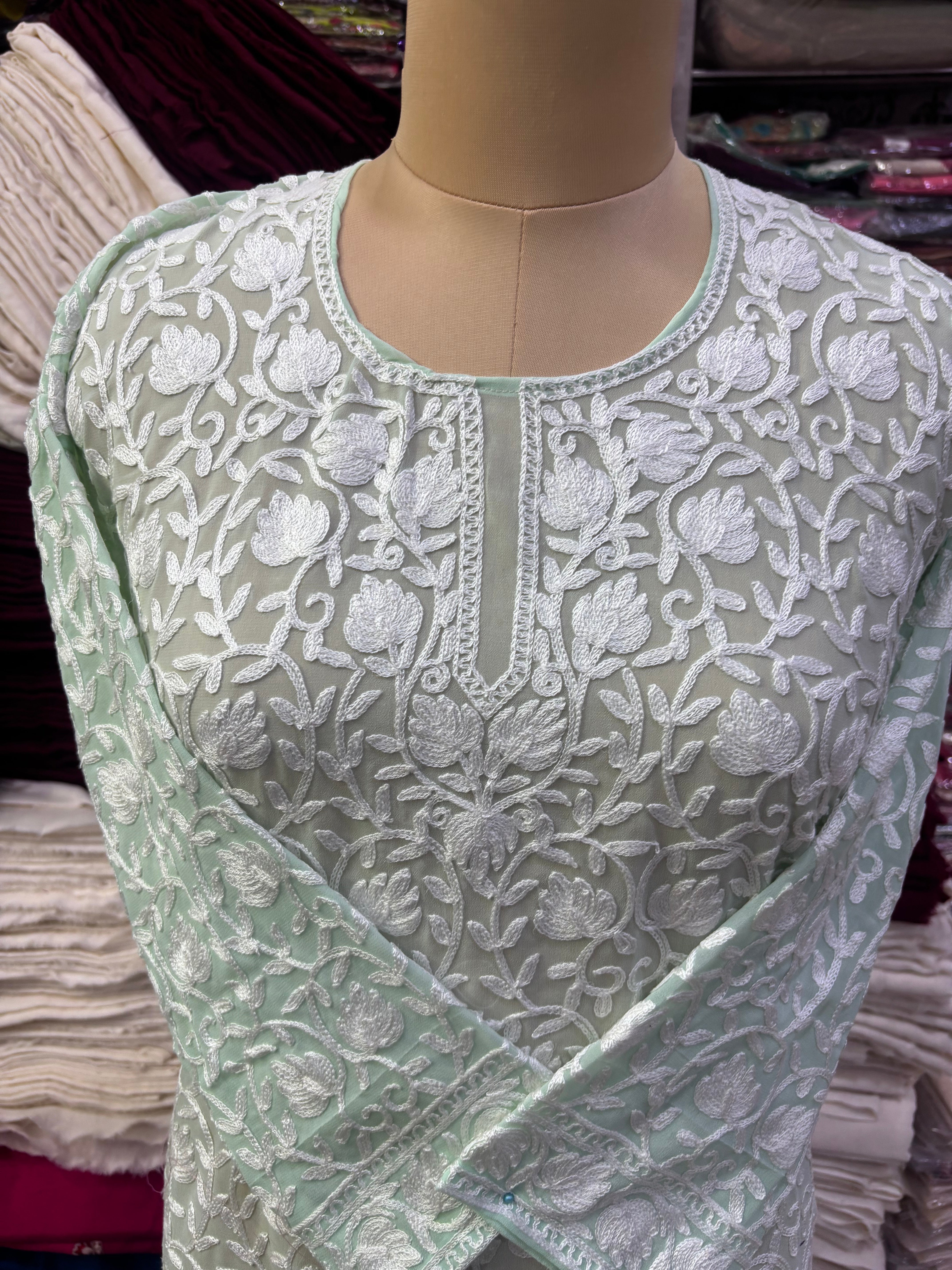 Georgette embroidery kurti fits upto 44