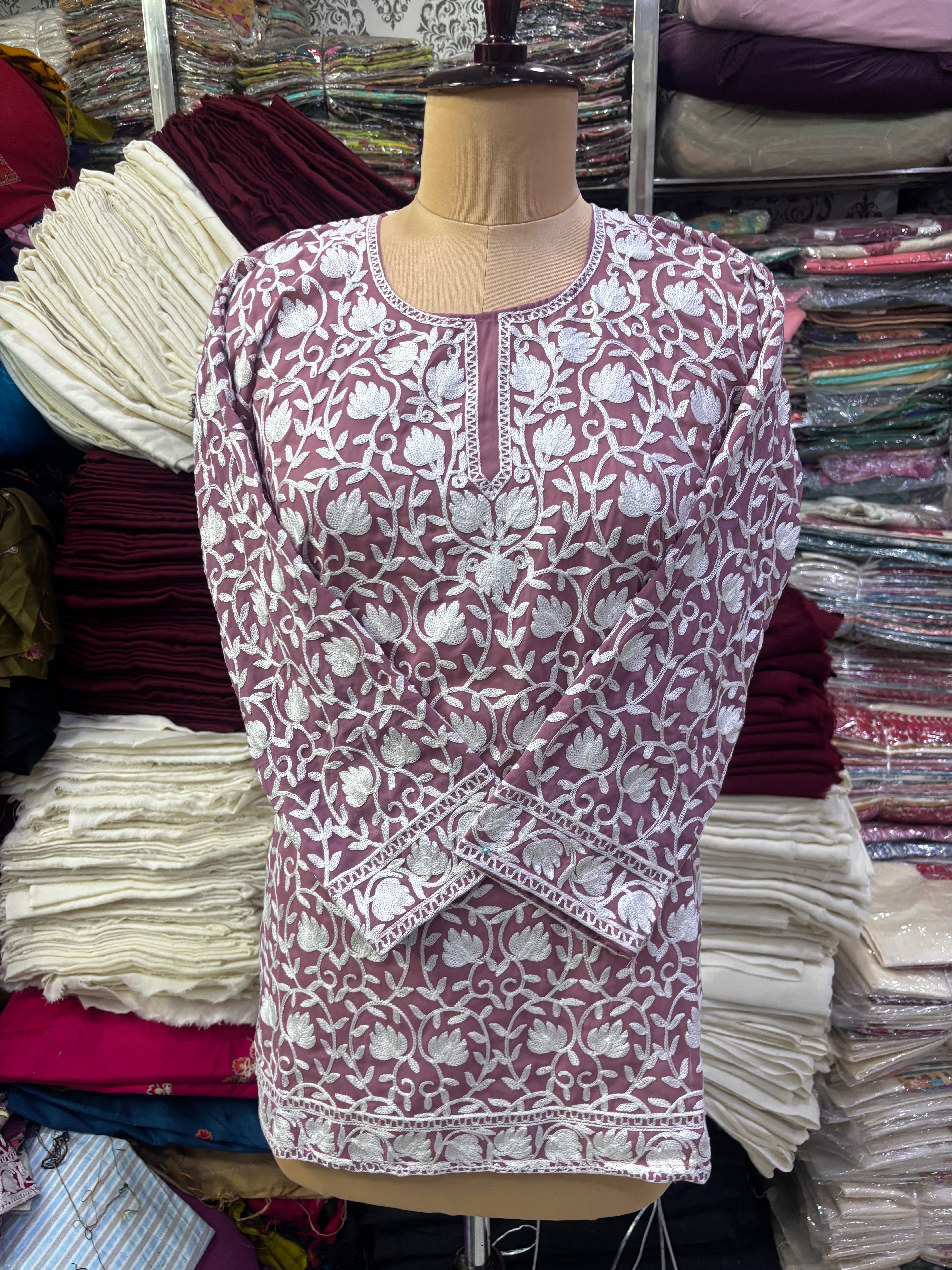 Georgette embroidery kurti fits upto 44