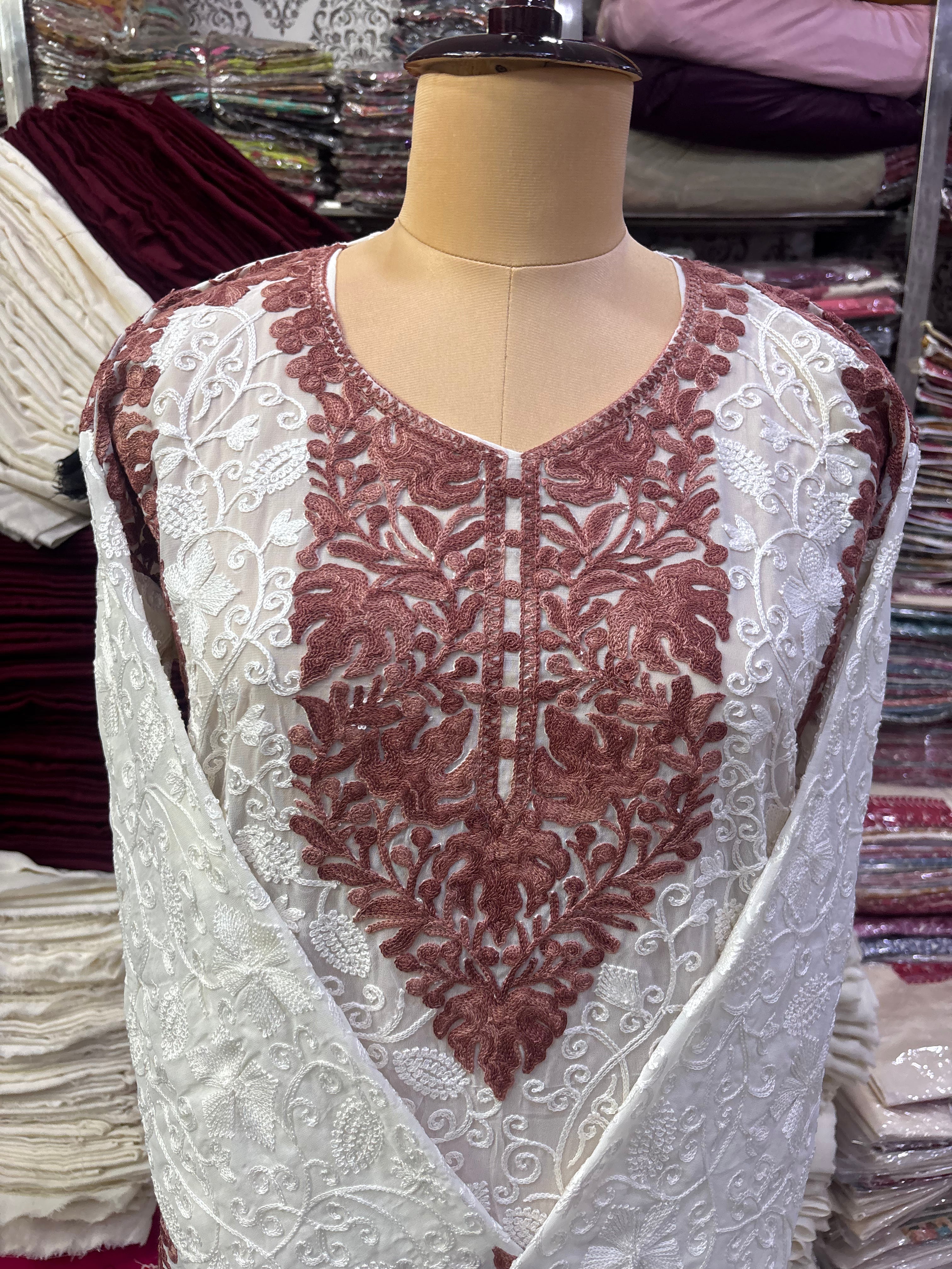 Georgette embroidery kurti freesize upto 46 inches
