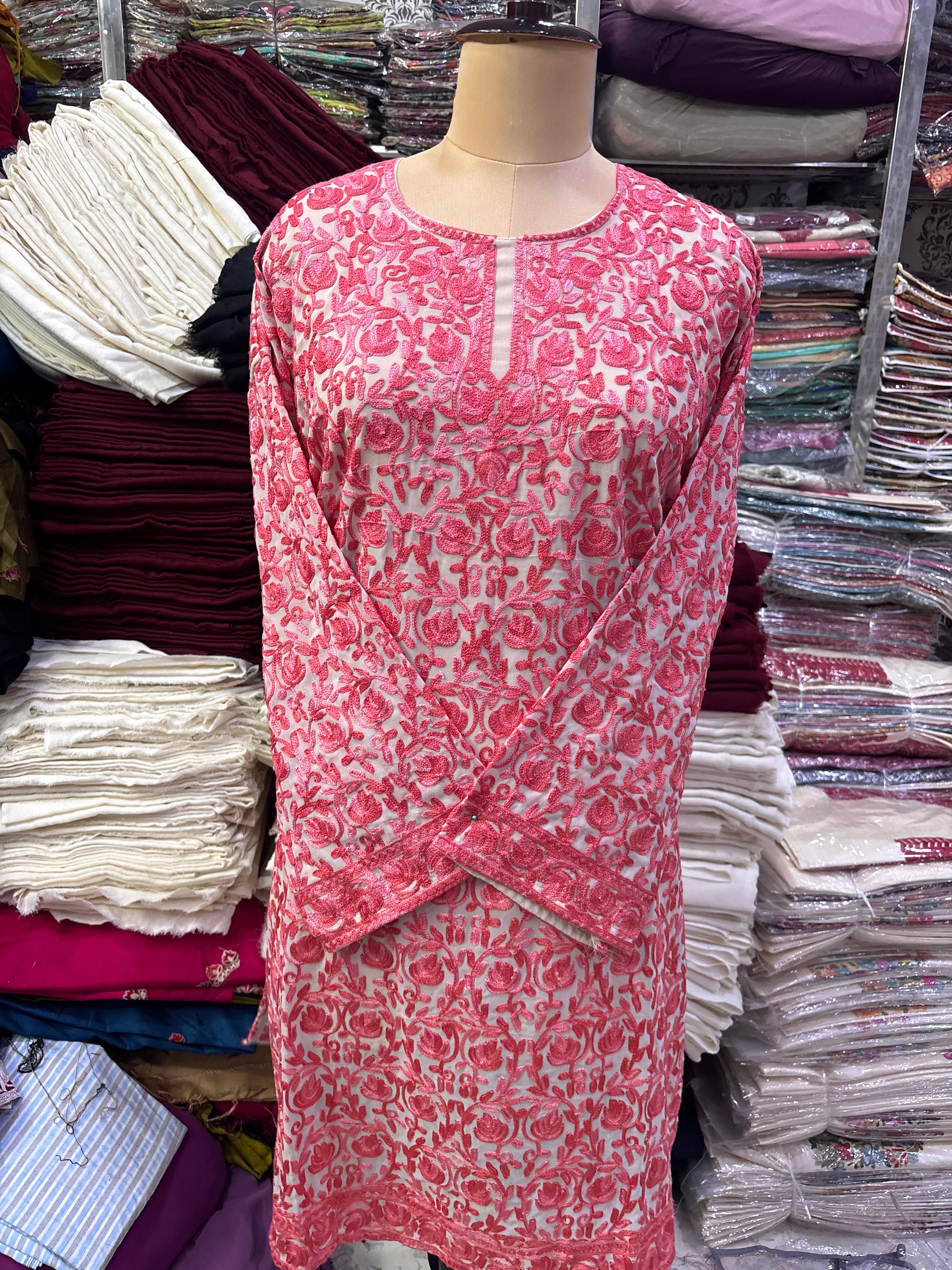 Georgette embroidery kurti  freesize upto50 inches