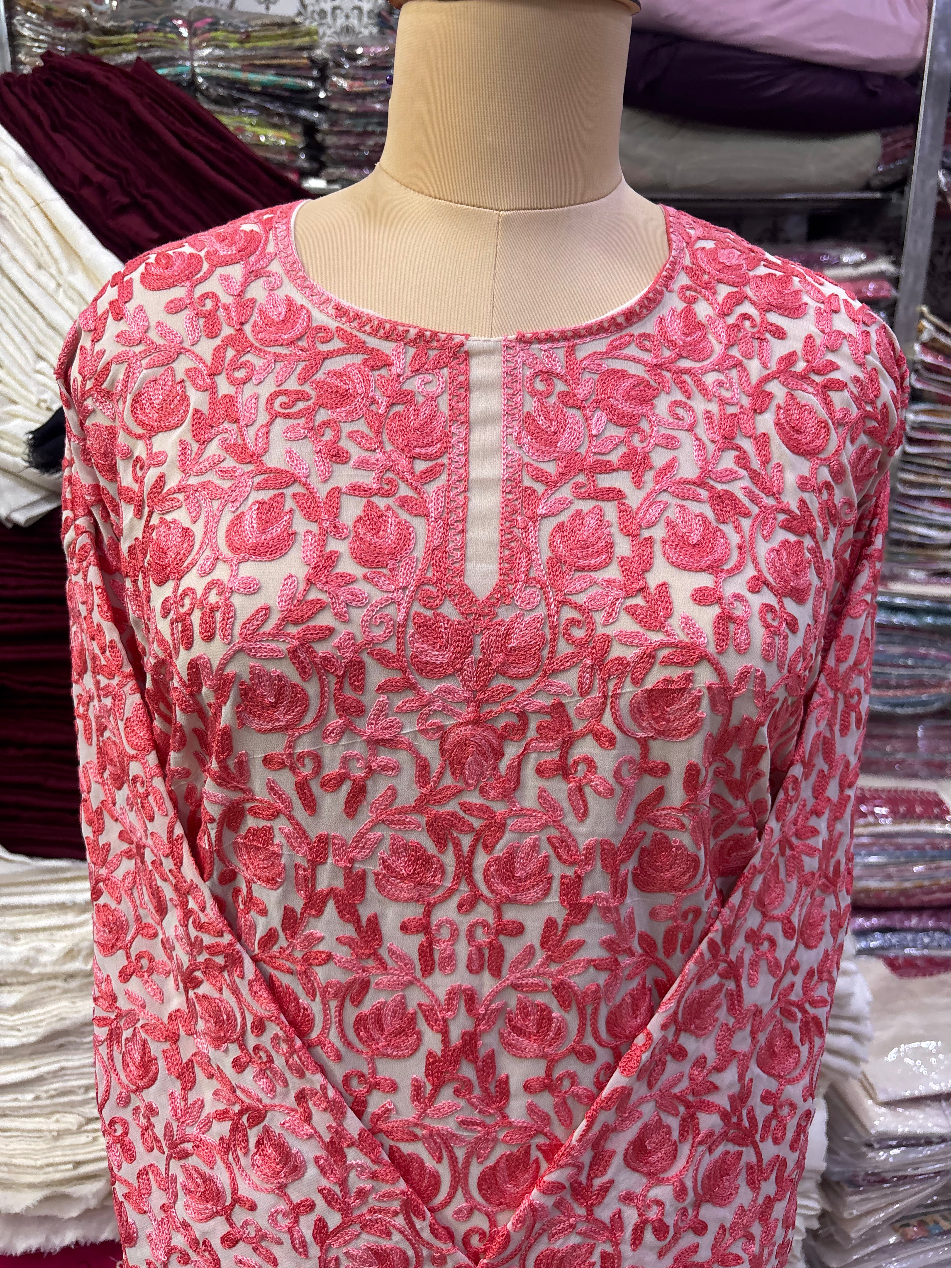 Georgette embroidery kurti  freesize upto50 inches