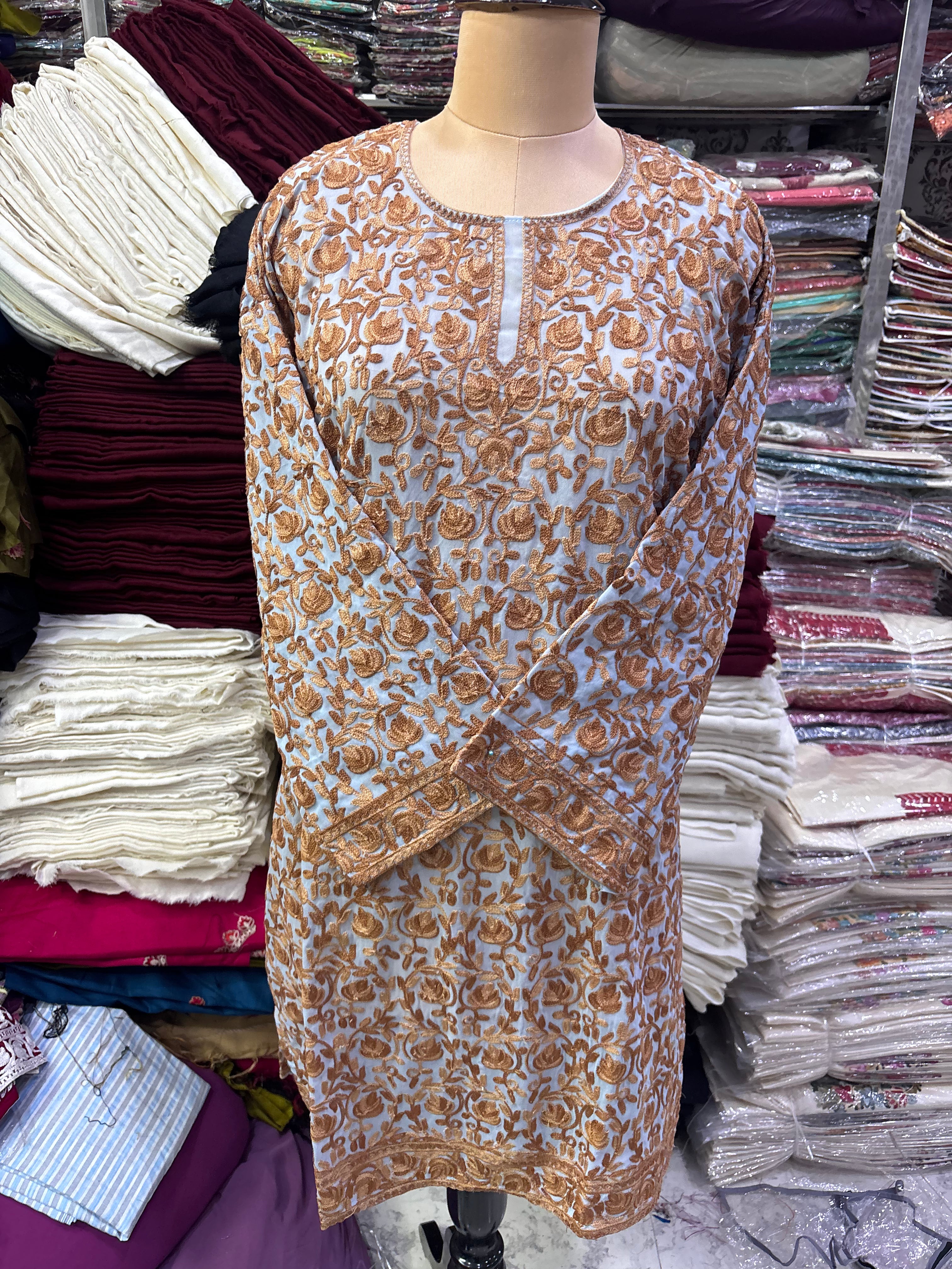 Georgette embroidery kurti  freesize upto50 inches